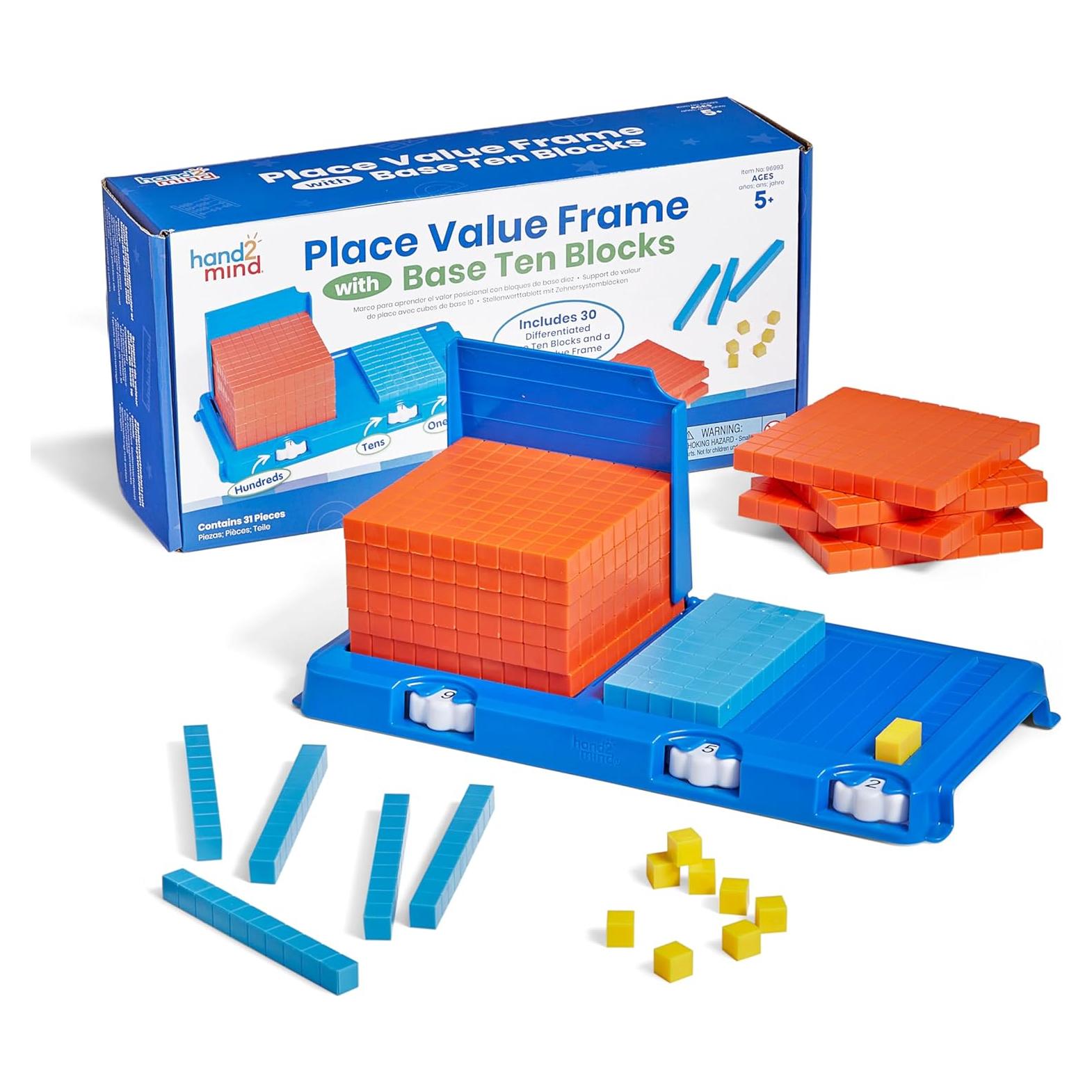 Marco de Valor de Lugar hand2mind con 30 Bloques Base Diez