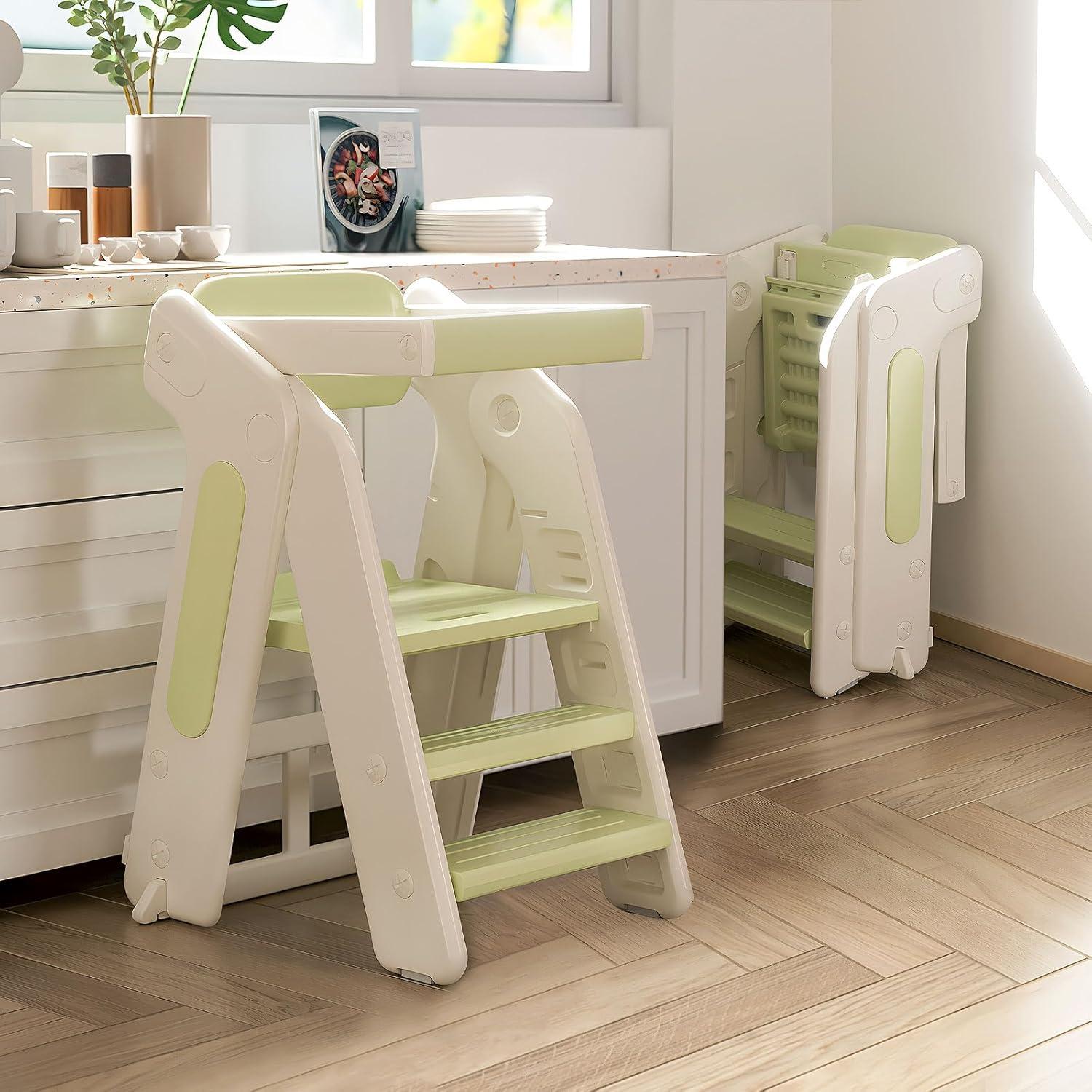 Torre de Aprendizaje Plegable Anxeit para Niños - Gris Blanco