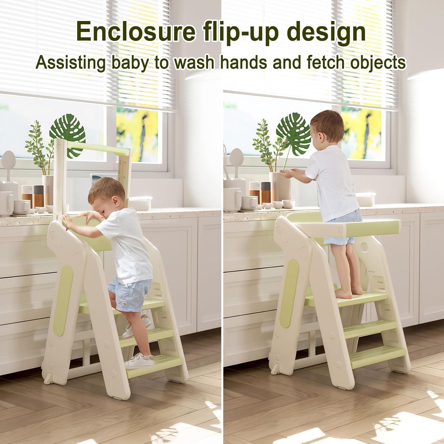 Torre de Aprendizaje Plegable Anxeit para Niños - Gris Blanco