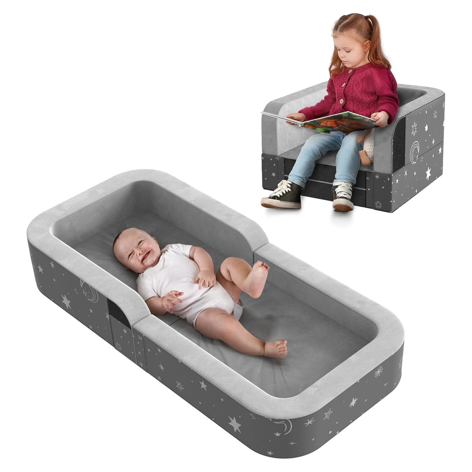 Cama de Viaje Plegable Derson para Niños 2 en 1 Gris Estrella