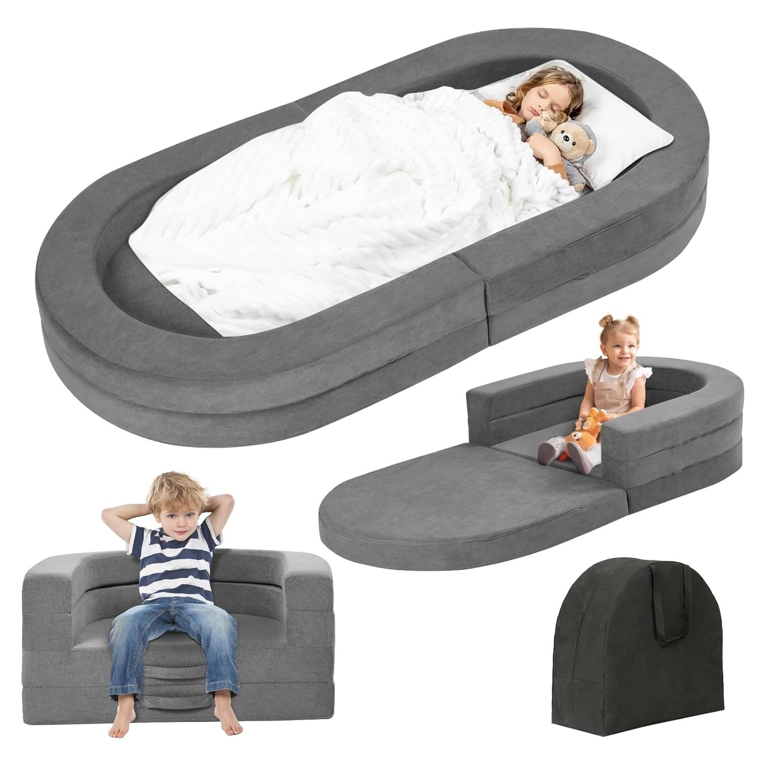 Cama de viaje Tykacna para niños 3 en 1, gris, 132 cm