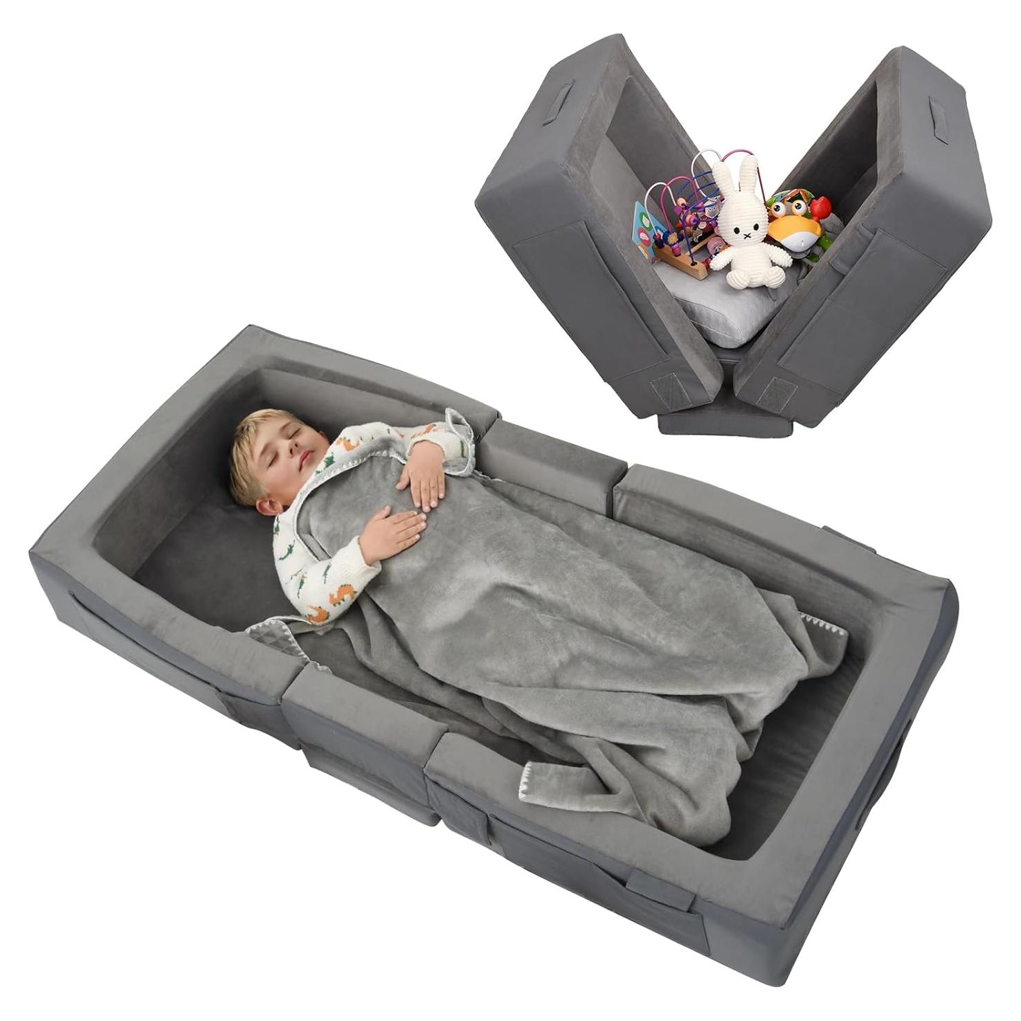 Cama de Viaje Enitya para Niños 18 Meses a 4 Años Gris