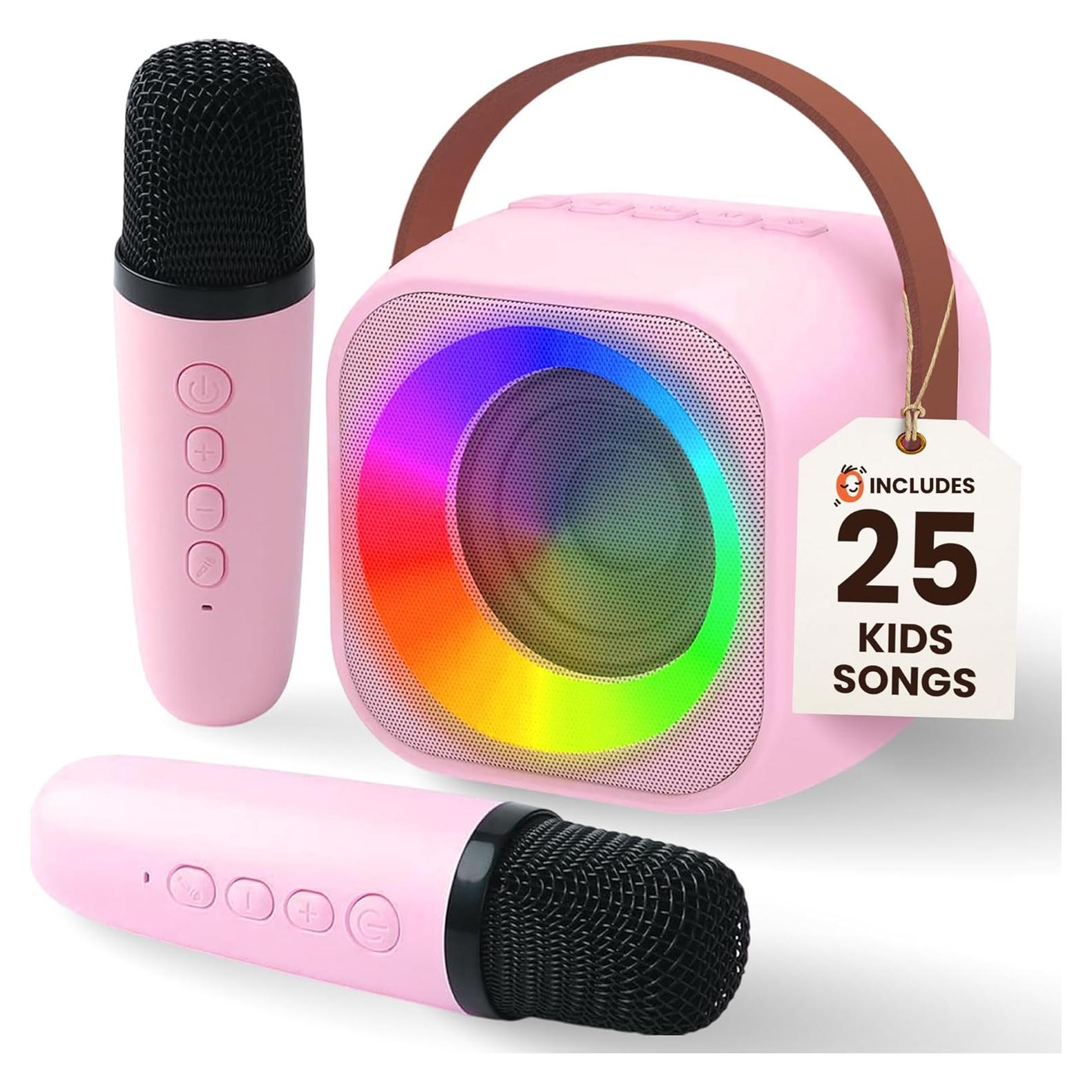 Mini Máquina de Karaoke Two3Sevens Rosa 25 Canciones 2 Micrófonos