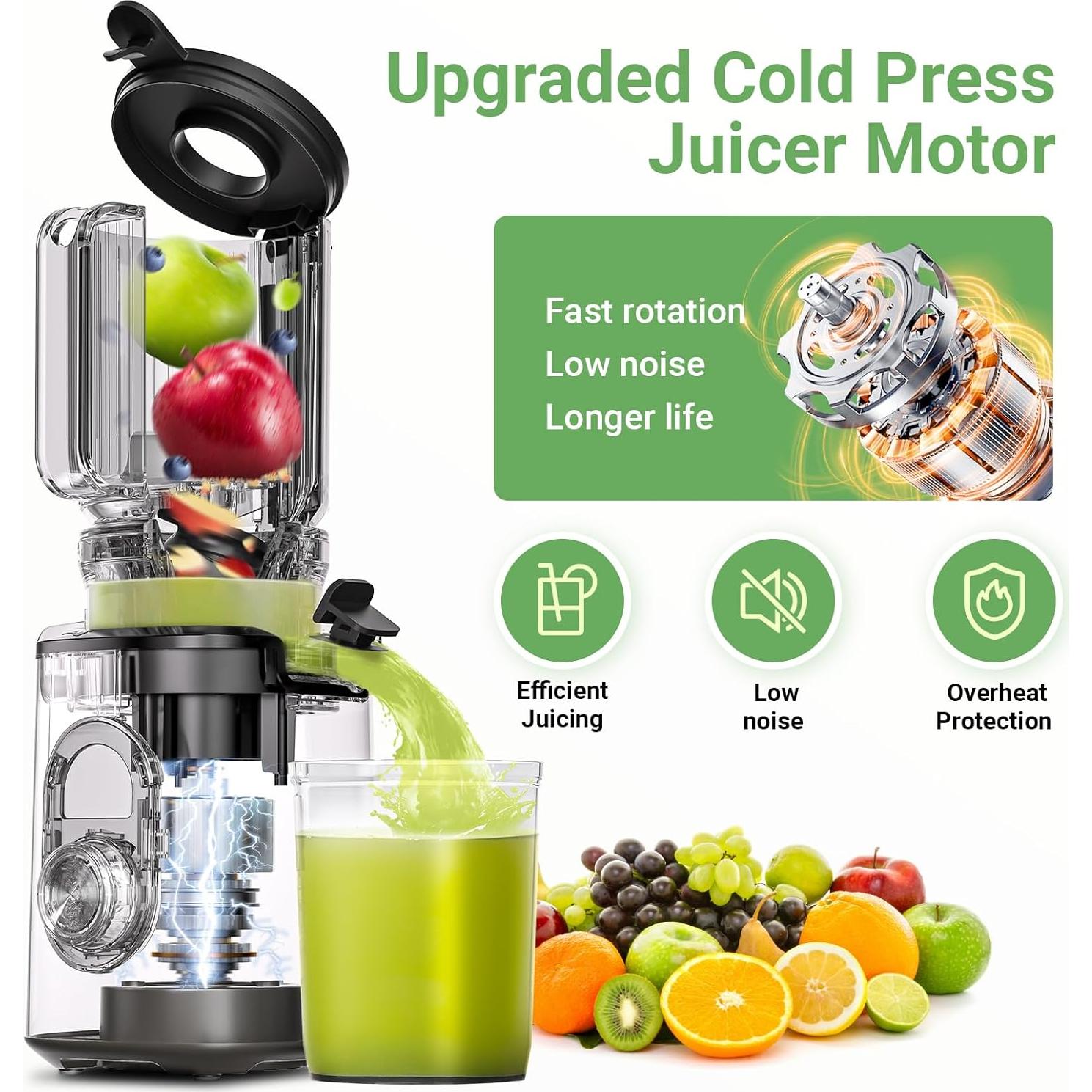 Exprimidor de Prensa en Frío AAOBOSI 11 cm, Alta Producción de Jugo