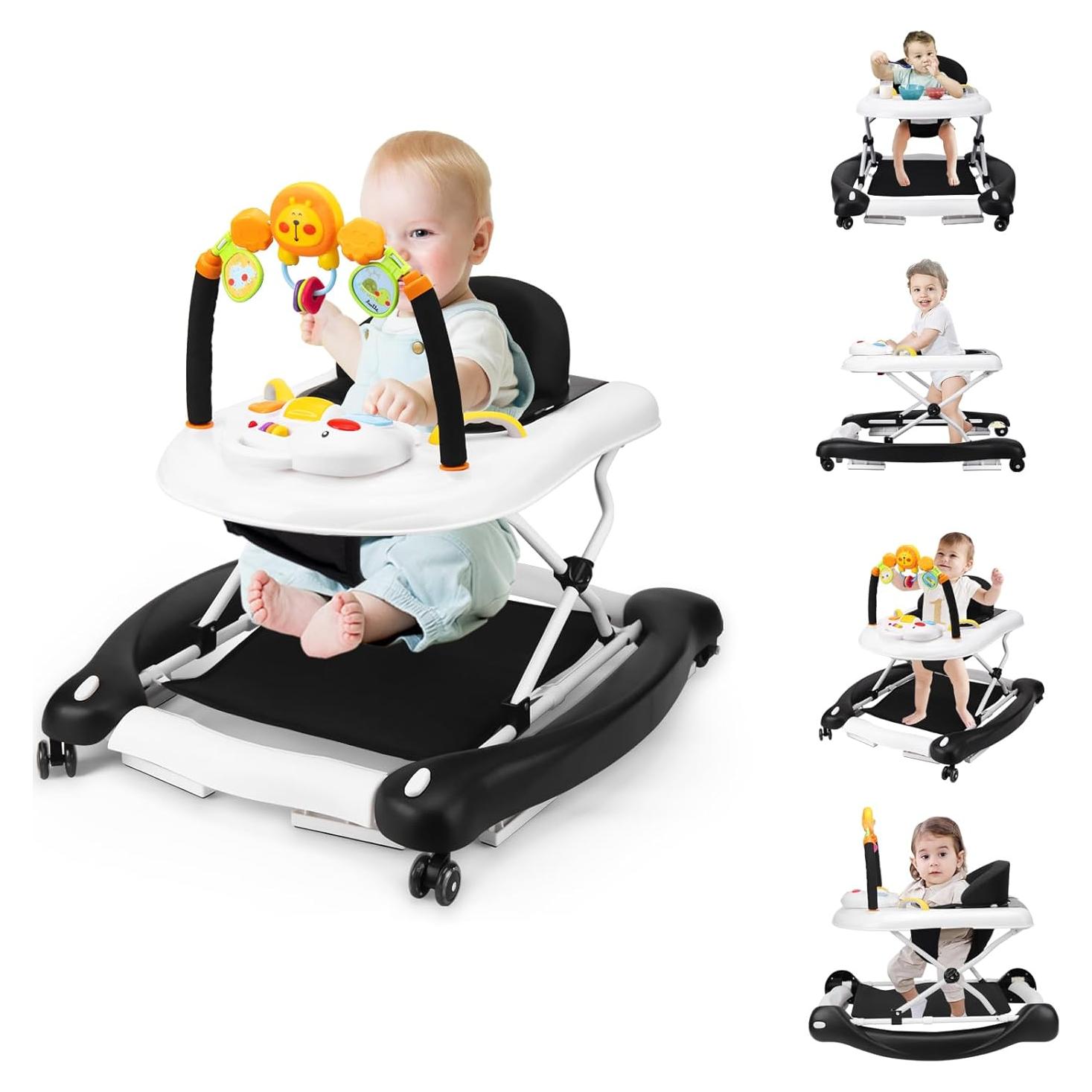 Andador Plegable 5-en-1 para Bebé Negro - Ajustable y Seguro