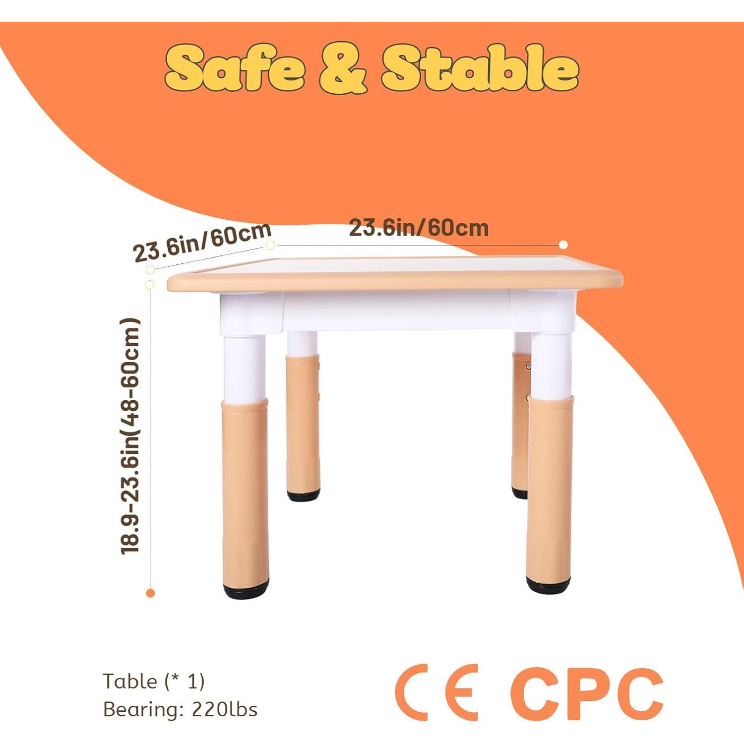 Mesa Ajustable FUNLIO para Niños 60x60 cm Natural 3 Niveles