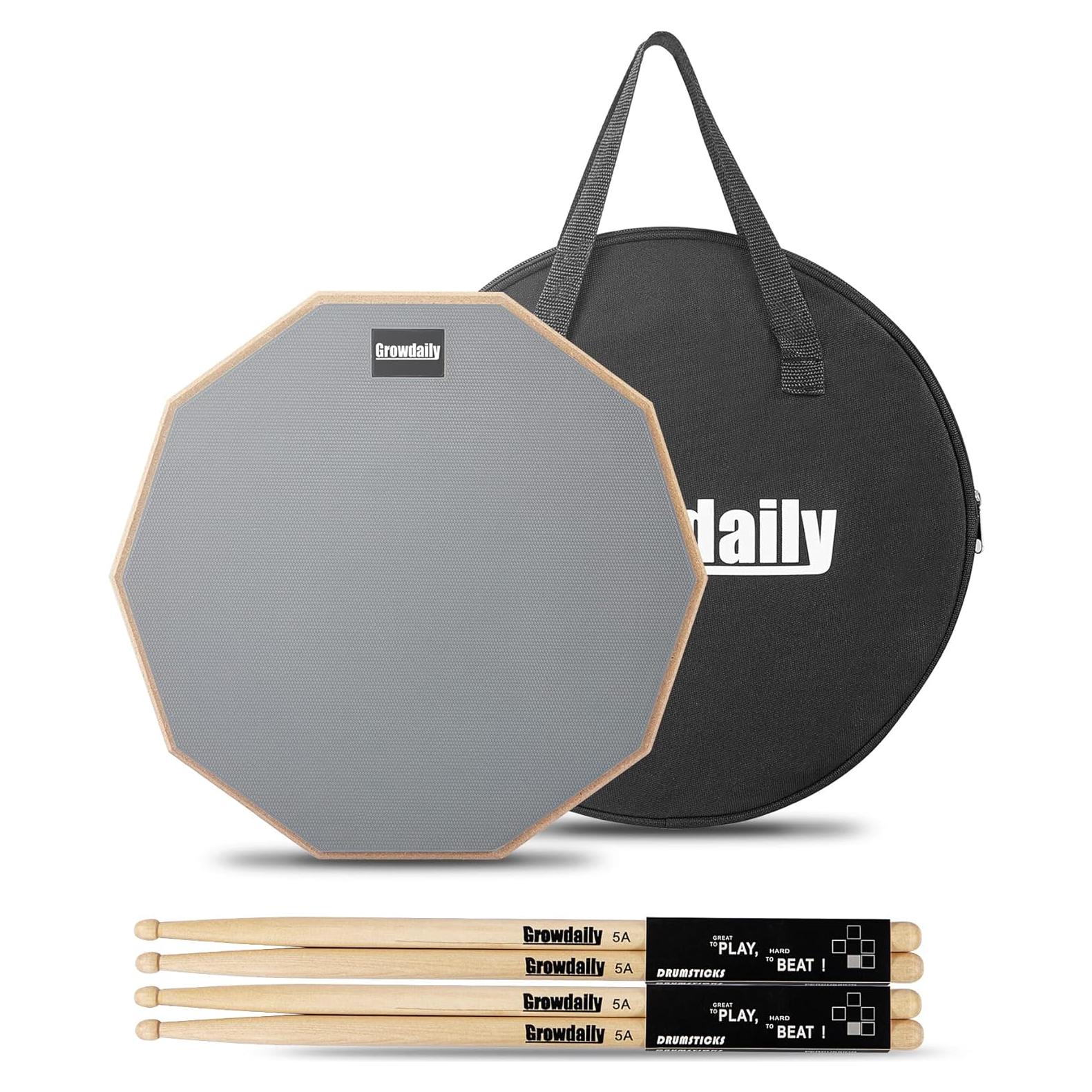 Pad de práctica de batería GrowDaily 12" con baquetas y bolsa