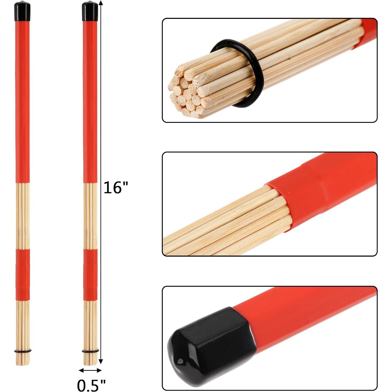 Palillos de Batería YOUEON 3 Pares 16" Bambú 5A Rojo