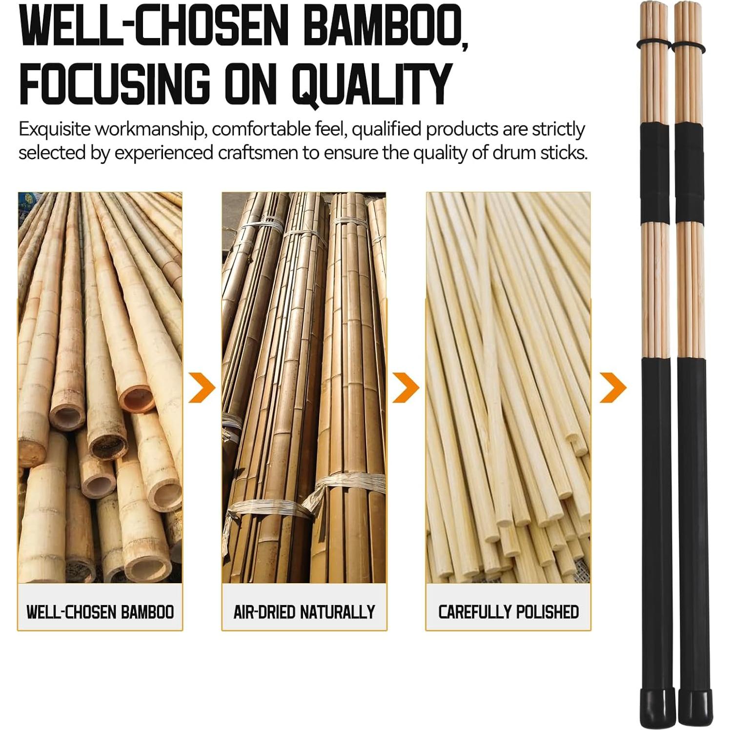 Palillos de Batería de Bambú LALAOK 4Pares Jazz Folk