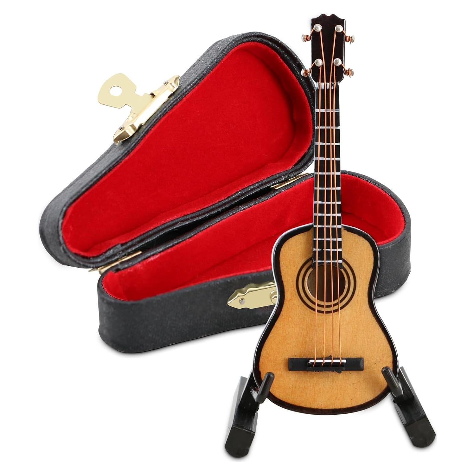 Guitarra Miniatura EASTROCK 8 cm Madera con Soporte y Estuche