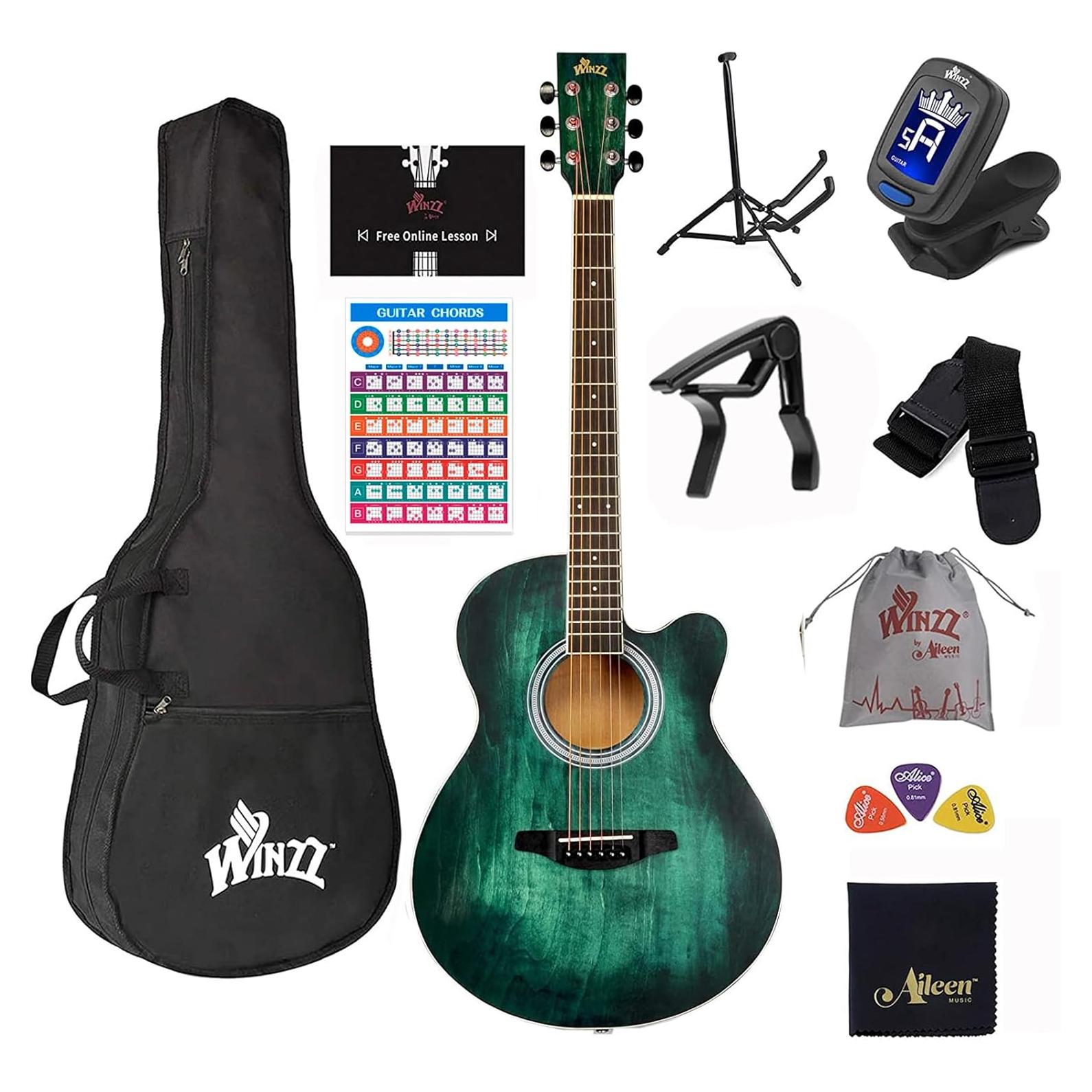 Guitarra Acústica Cutaway 40" Winzz Verde Cazador para Principiantes