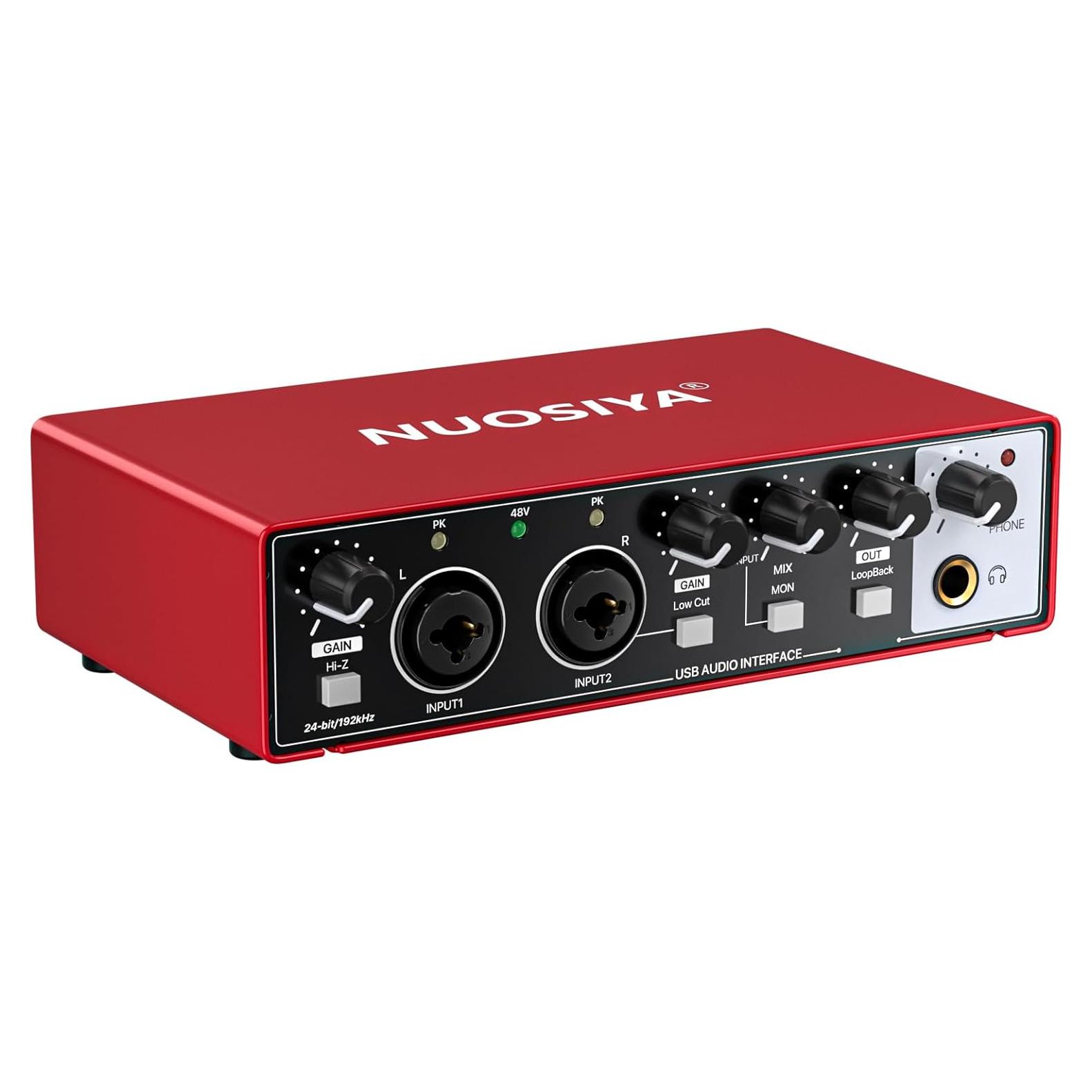Interfaz de Audio USB 2x2 Rojo para Guitarra y Micrófono 24Bit/192kHz