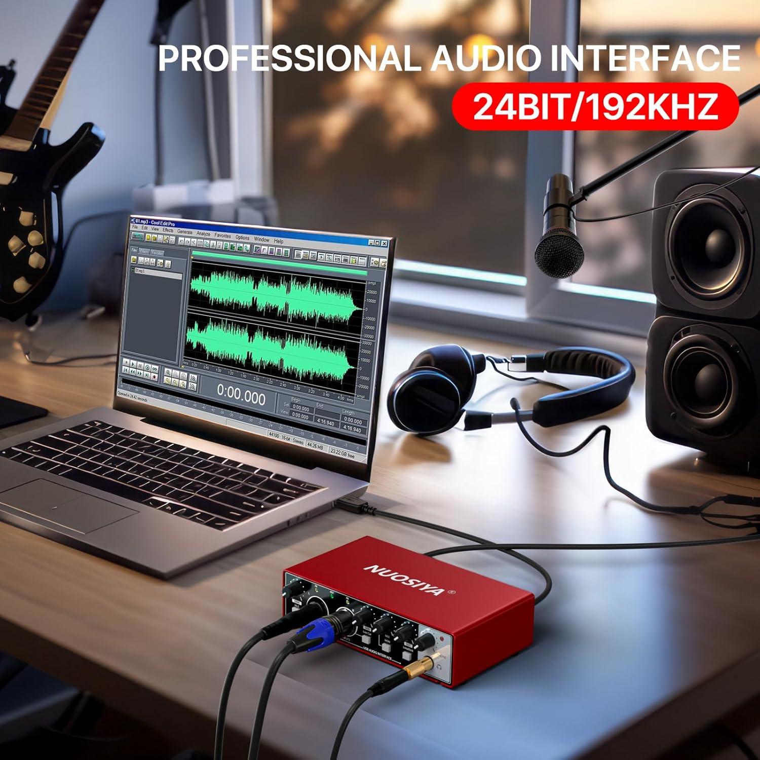 Interfaz de Audio USB 2x2 Rojo para Guitarra y Micrófono 24Bit/192kHz