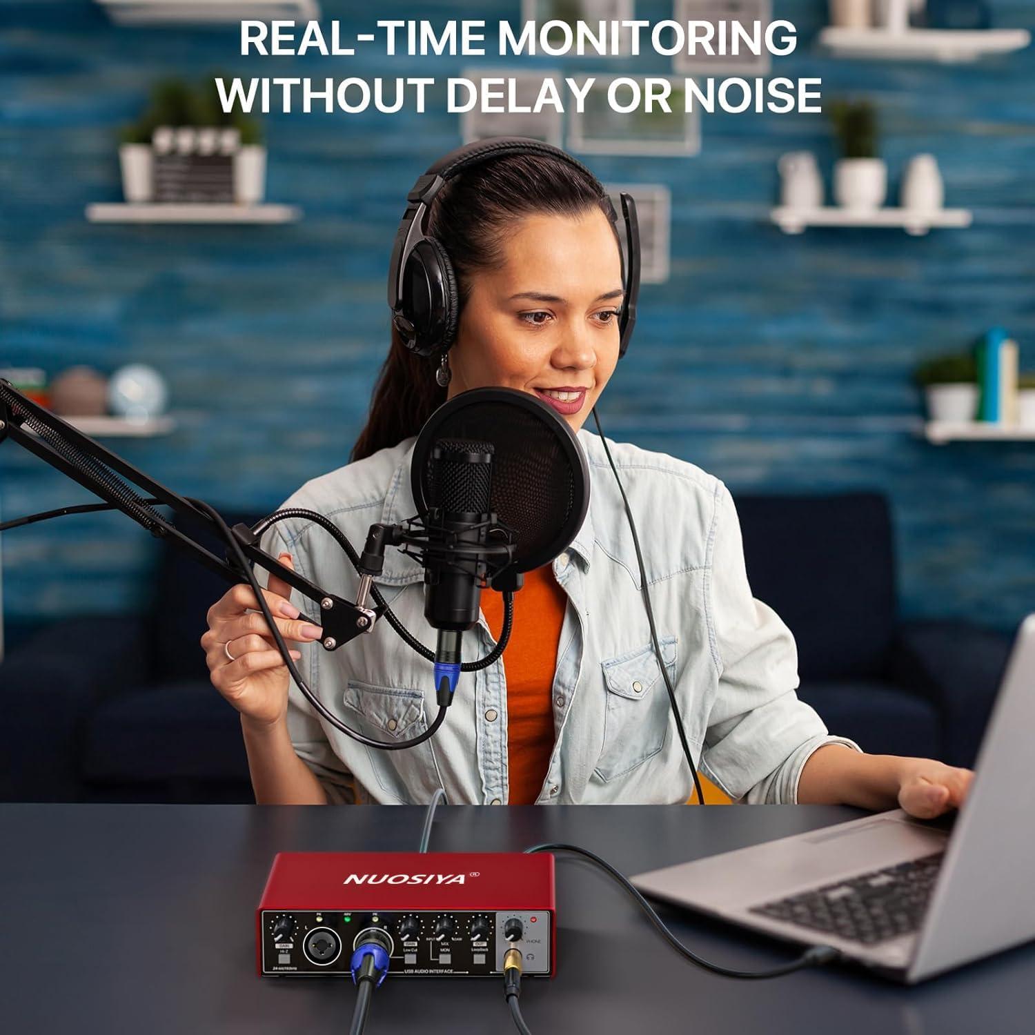 Interfaz de Audio USB 2x2 Rojo para Guitarra y Micrófono 24Bit/192kHz