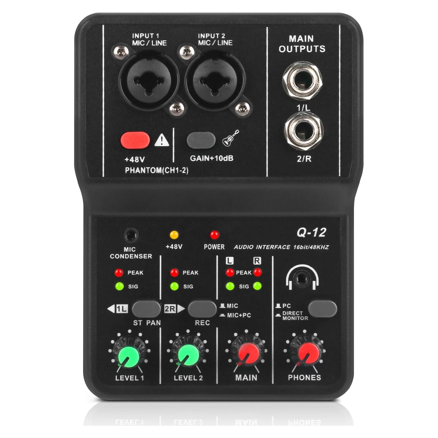 Interfaz de Audio USB XTUGA Q12 para Grabación de Música