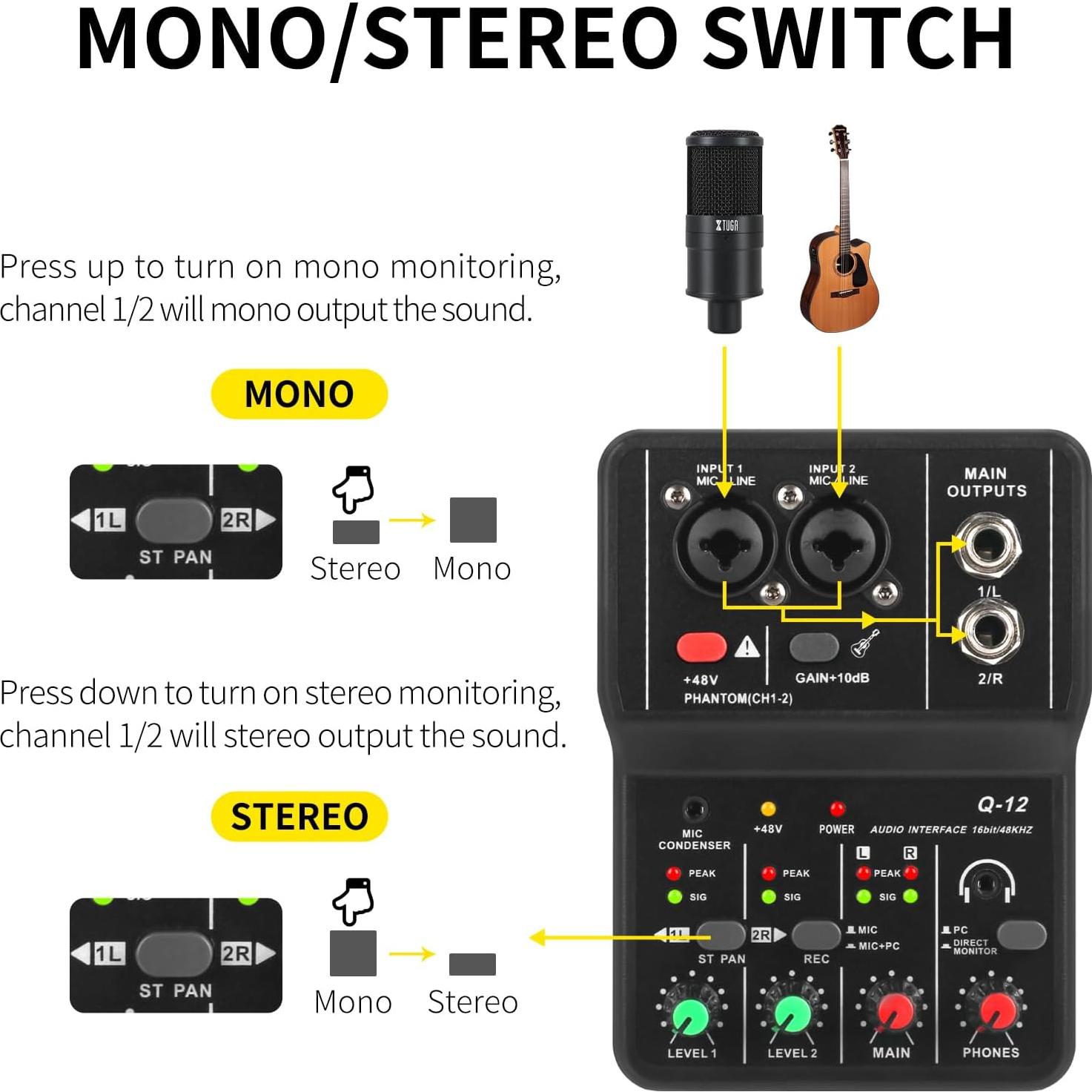 Interfaz de Audio USB XTUGA Q12 para Grabación de Música