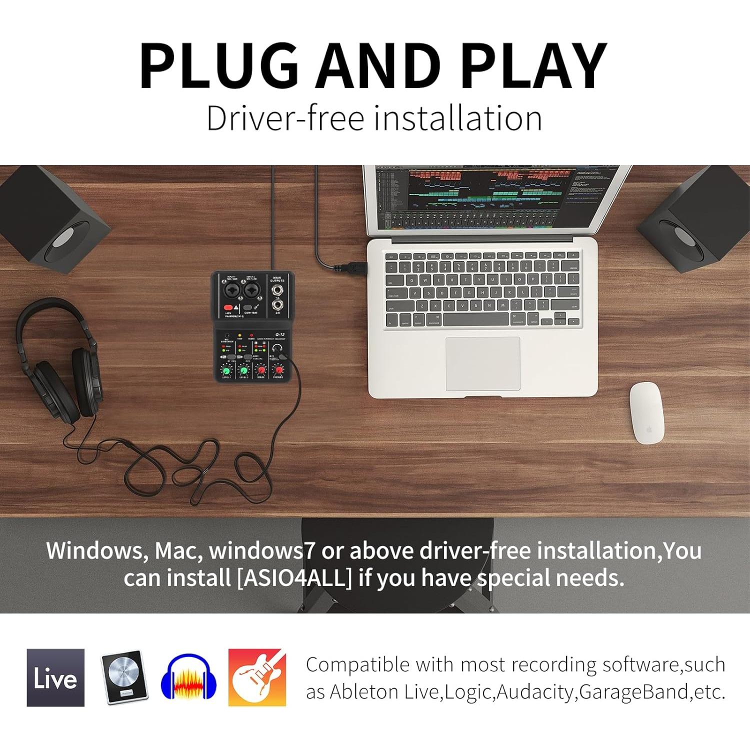 Interfaz de Audio USB XTUGA Q12 para Grabación de Música