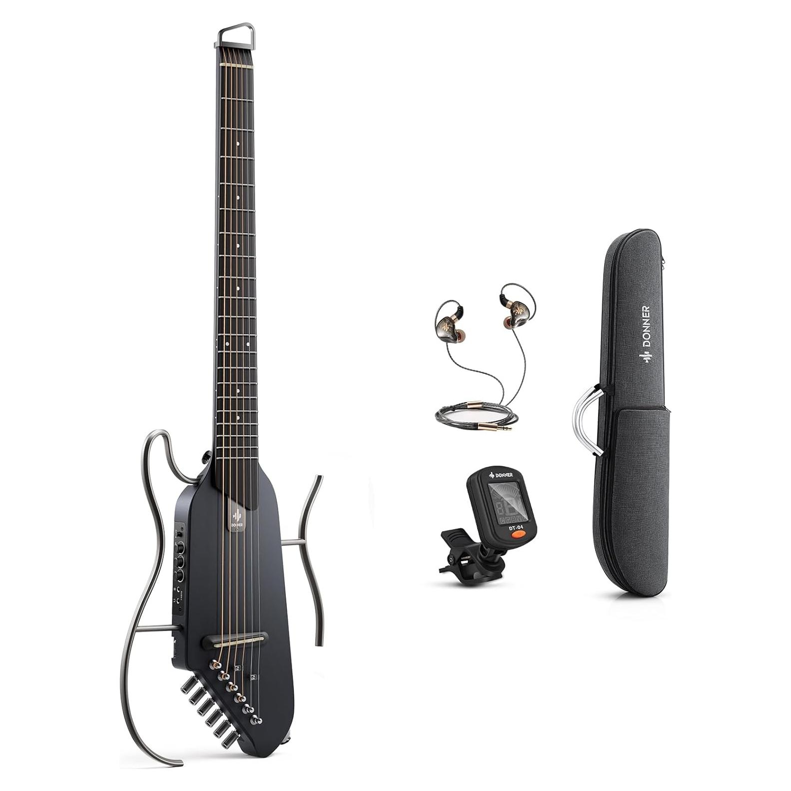 Guitarra Acústica Eléctrica Donner HUSH I Negra Portátil
