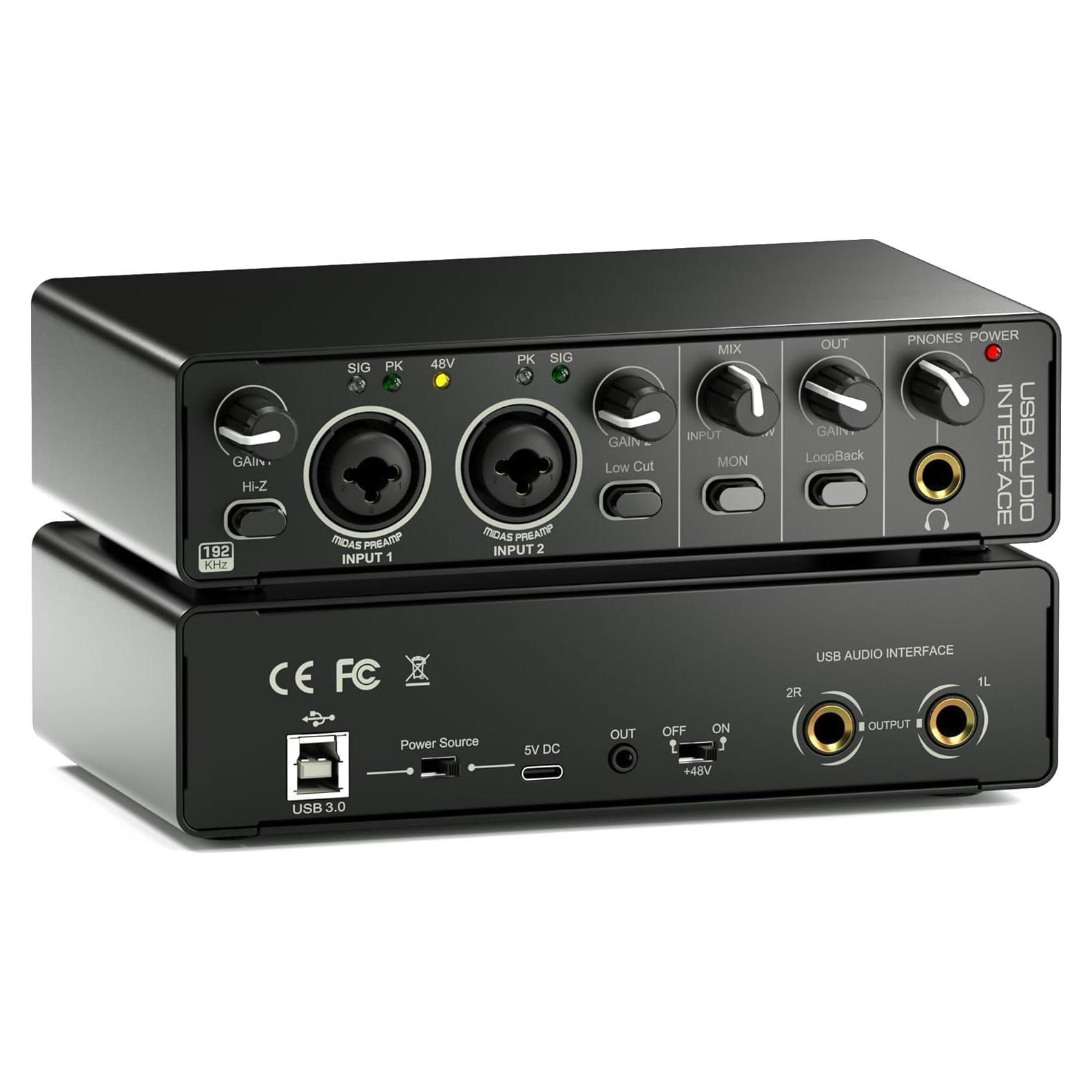 Interfaz de Audio USB MD-22 24Bit 192kHz 2x2 con Phantom