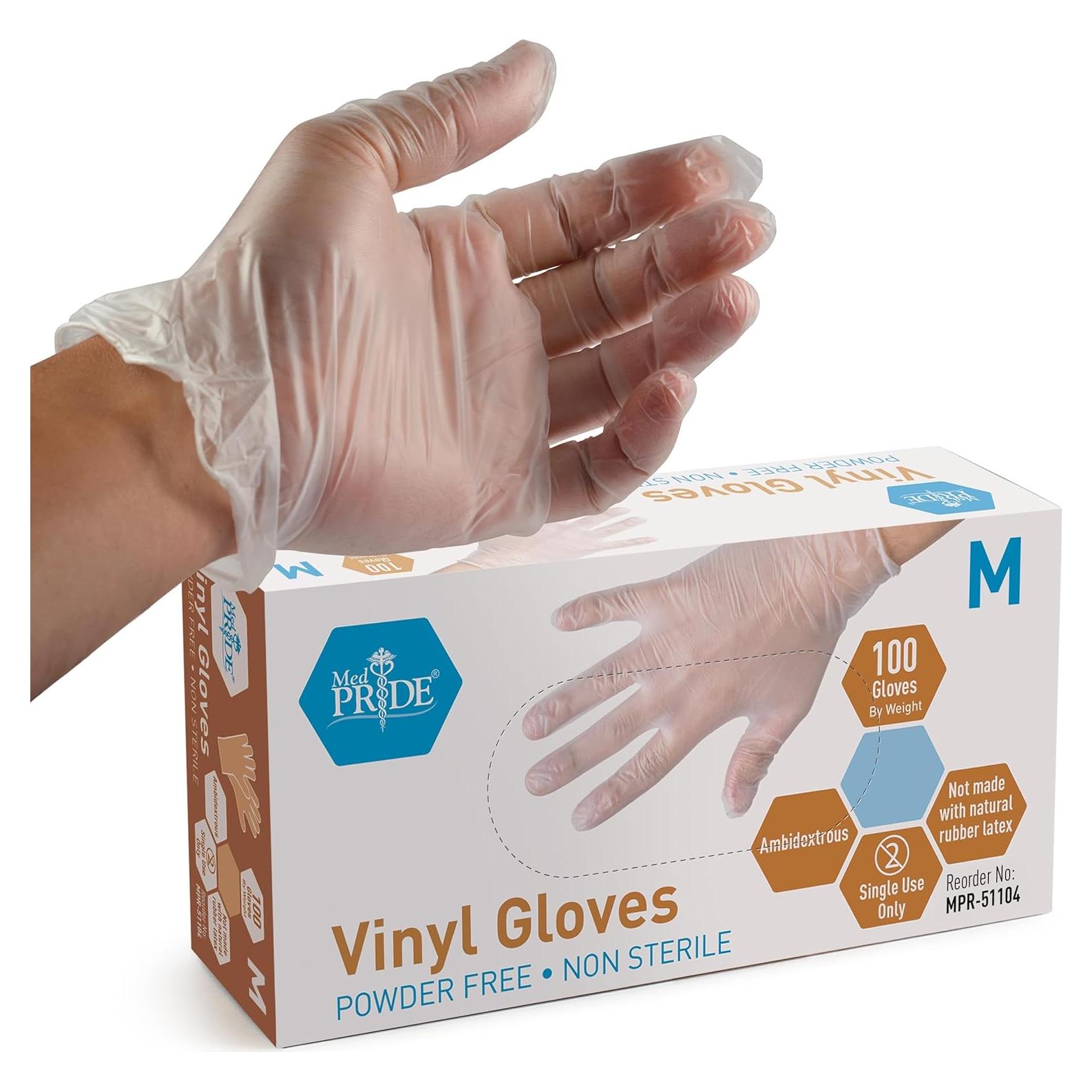 Guantes de Vinilo MedPride Sin Polvo Medianos Caja 100 Unidades