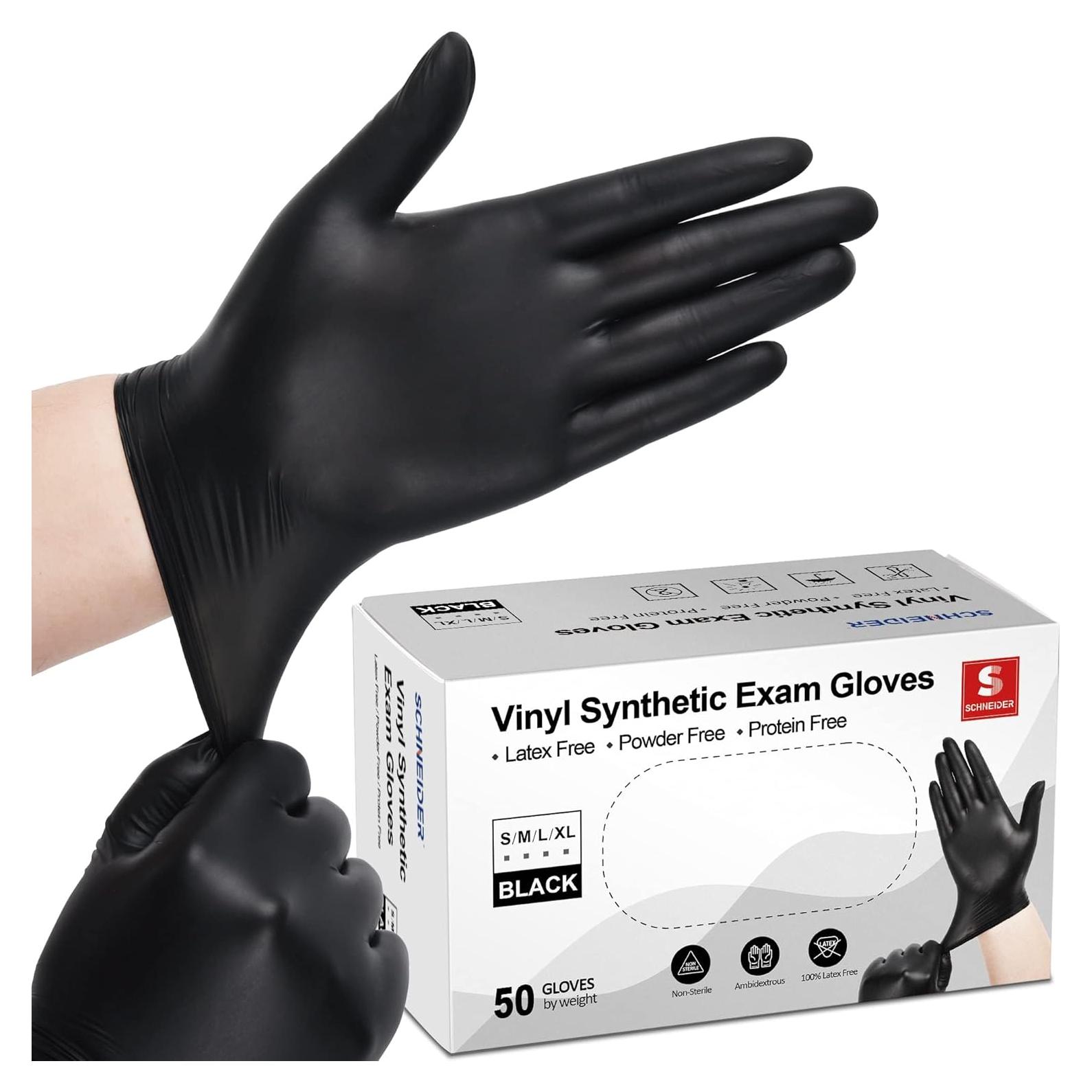 Guantes Desechables de Vinilo Schneider 4 Mil Negros - Sin Látex