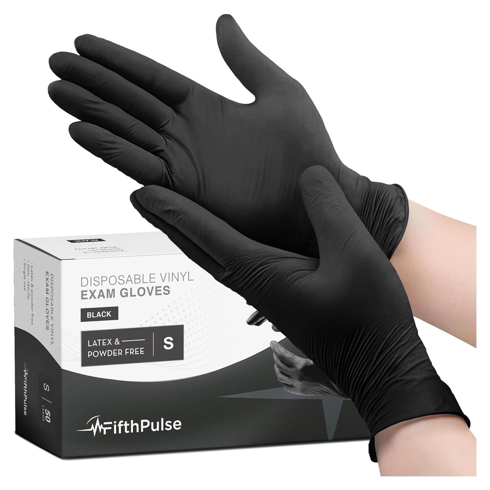 Guantes Desechables de Vinilo FifthPulse - Negros - 50 Unidades