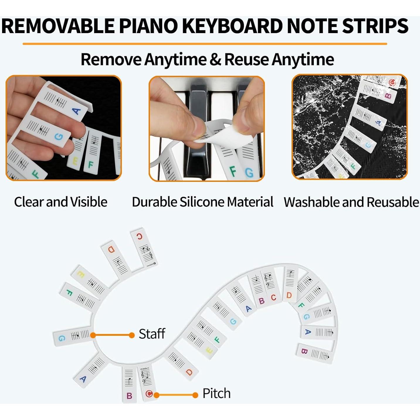 Etiquetas de Notas para Piano Viemior 88 Teclas Silicona Removibles