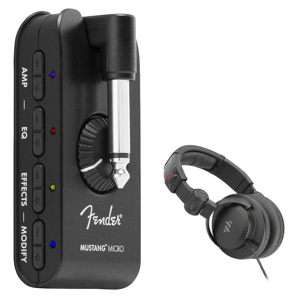 Amplificador de Auriculares Fender Mustang Micro + Auriculares Polsen HPC-A30-MK2