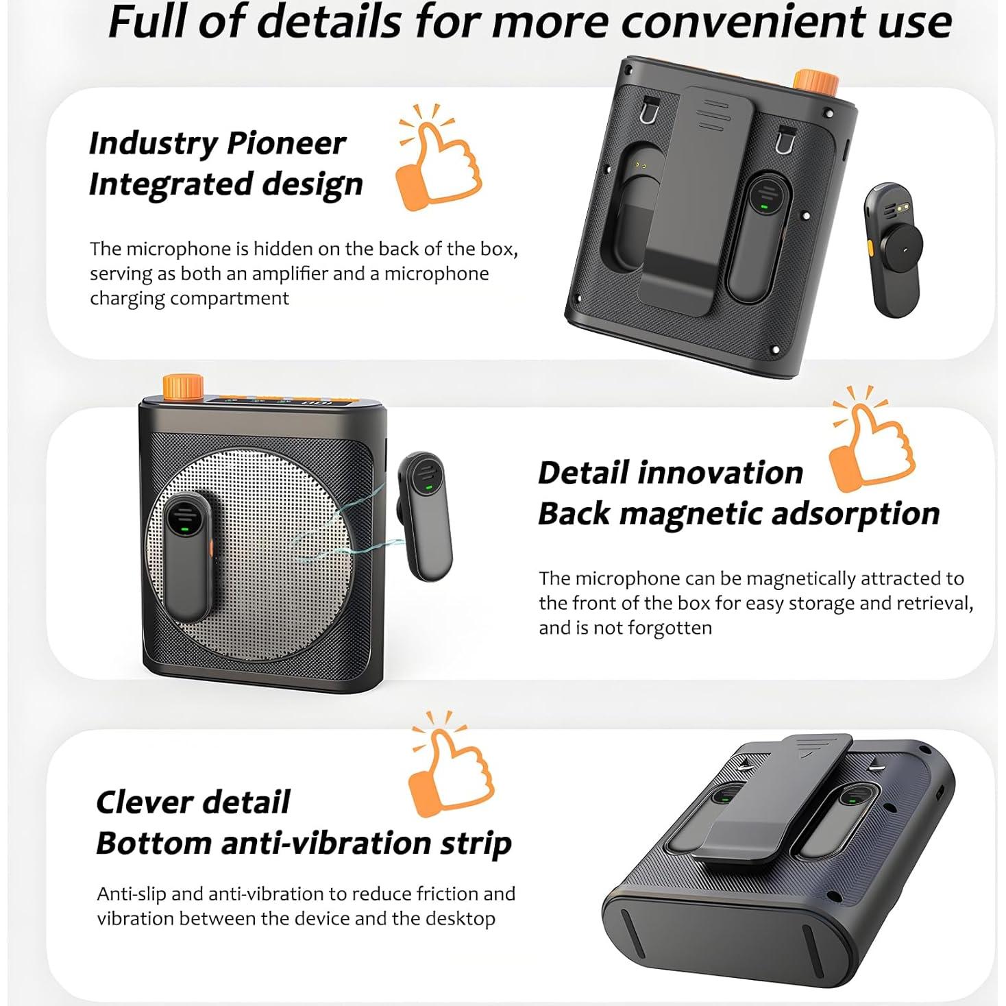 Amplificador de Voz Inalámbrico Bluetooth con 2 Micrófonos - Negro