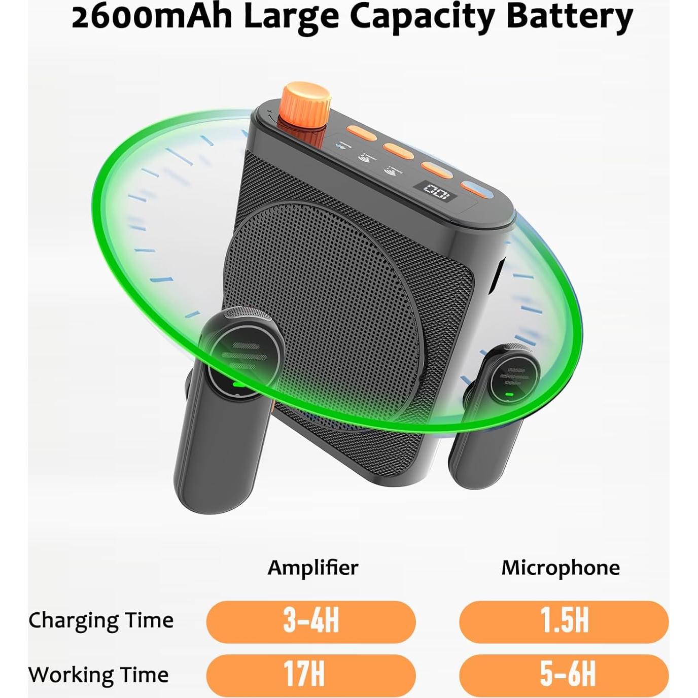Amplificador de Voz Inalámbrico Bluetooth con 2 Micrófonos - Negro