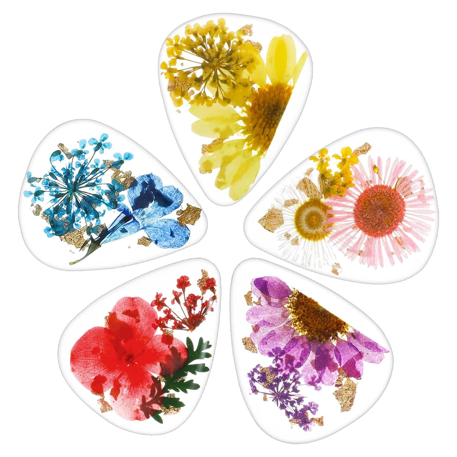 5 Piezas Púas de Guitarra Florales de Resina Coloridas