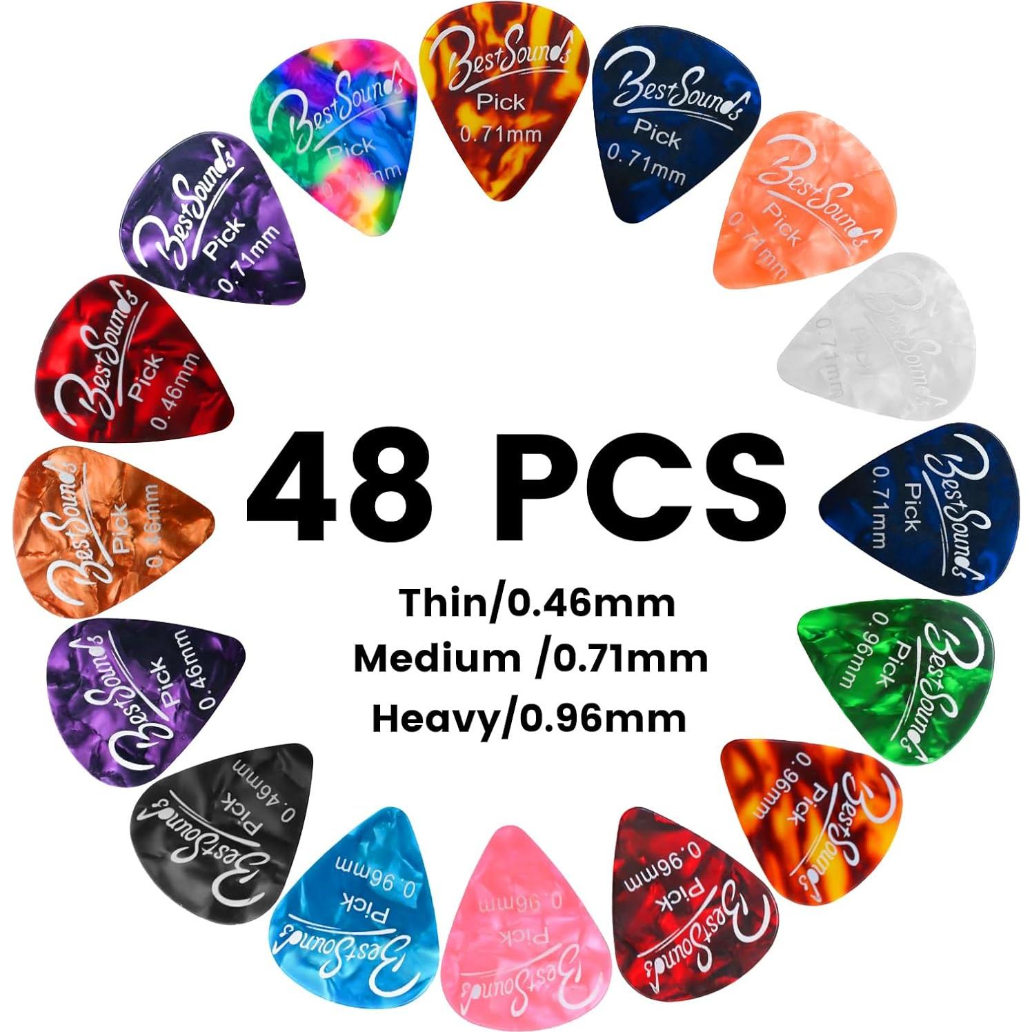 48 Púas de Guitarra Dulphee - Celuloide Perla, 3 Grosores