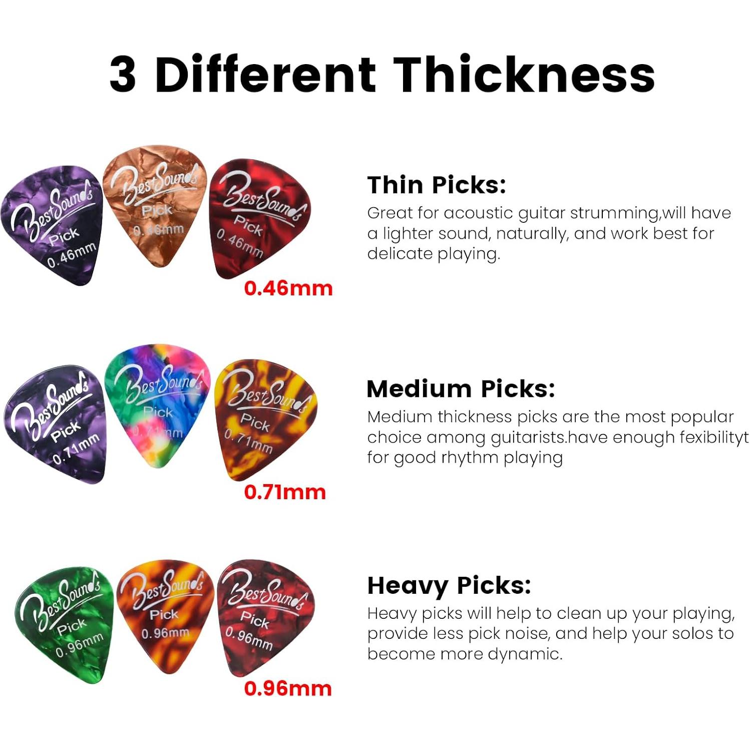 48 Púas de Guitarra Dulphee - Celuloide Perla, 3 Grosores