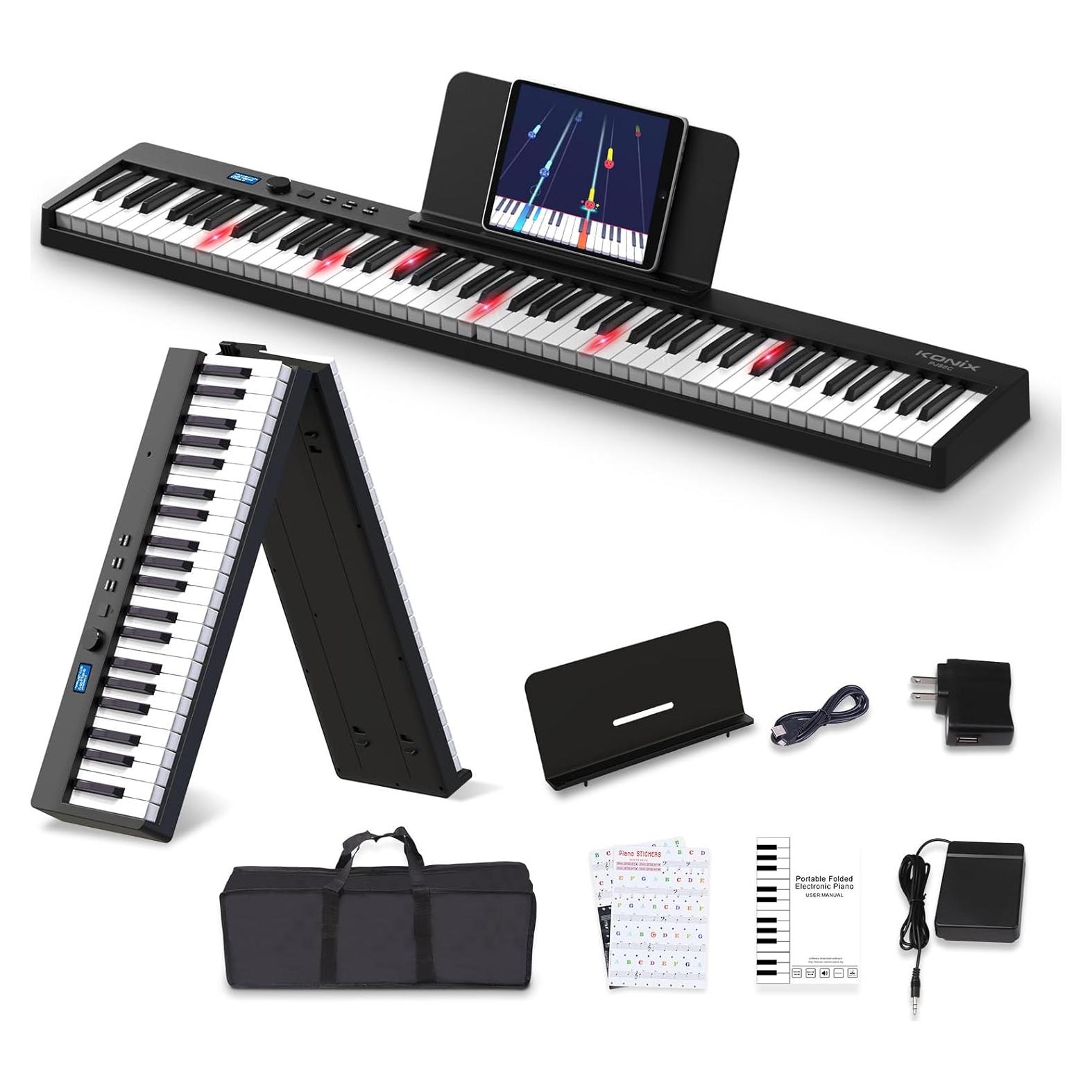 Teclado de Piano Plegable LEKATO 88 Teclas Iluminadas Negro