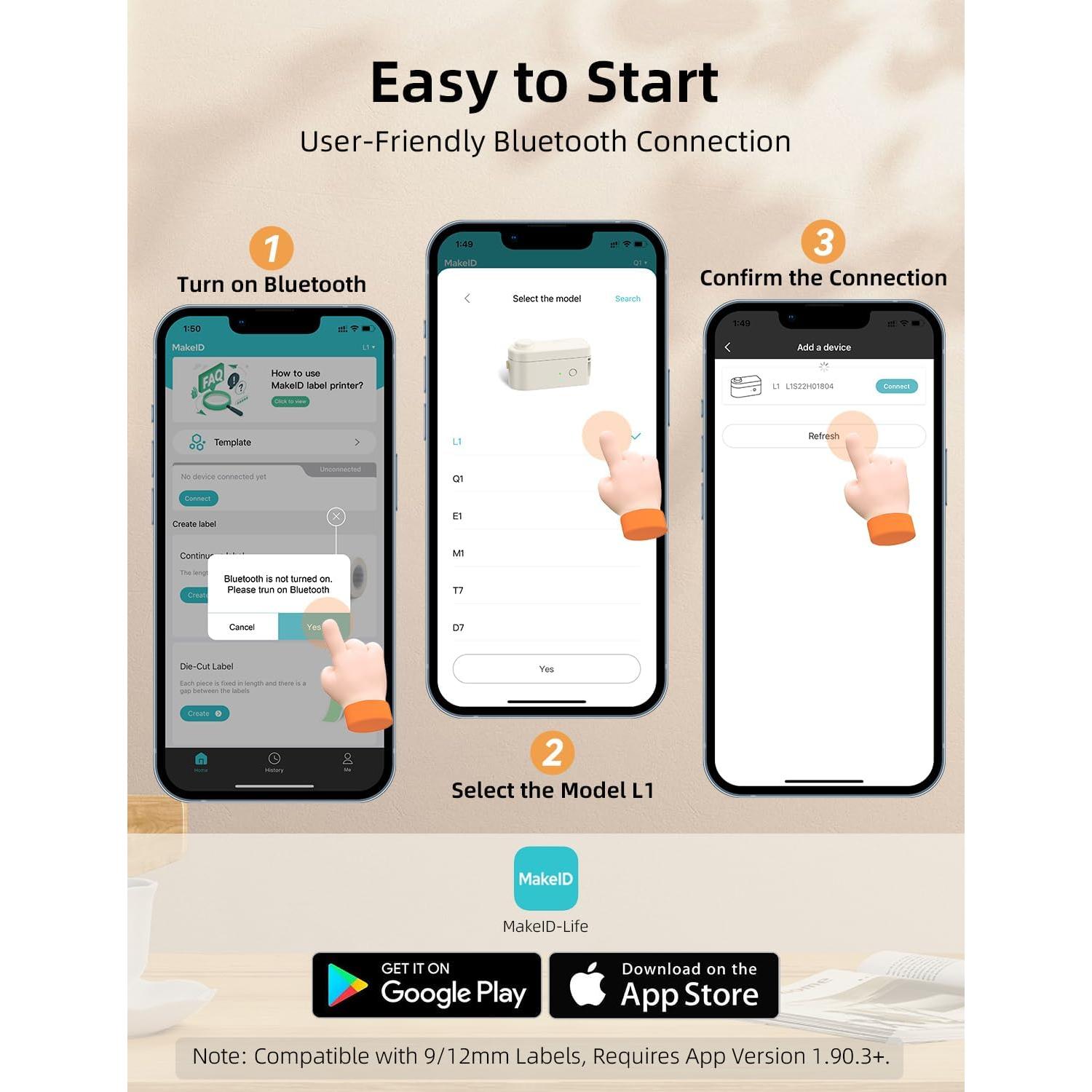 Etiquetadora Portátil Makeid L1 con 3 Cintas de 16mm