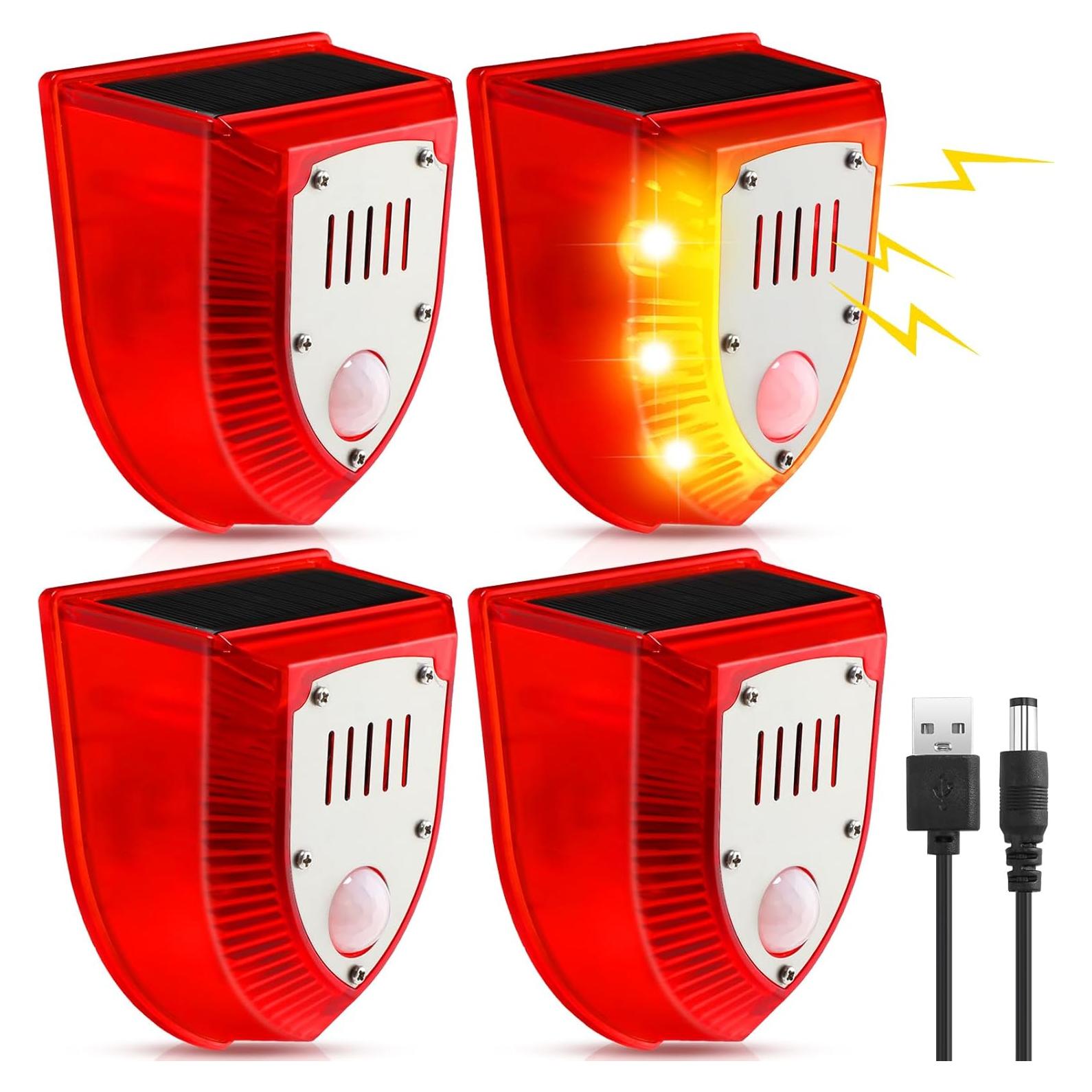 Qualirey 4 Pcs Detector de Movimiento Solar 129dB Alarma Exterior