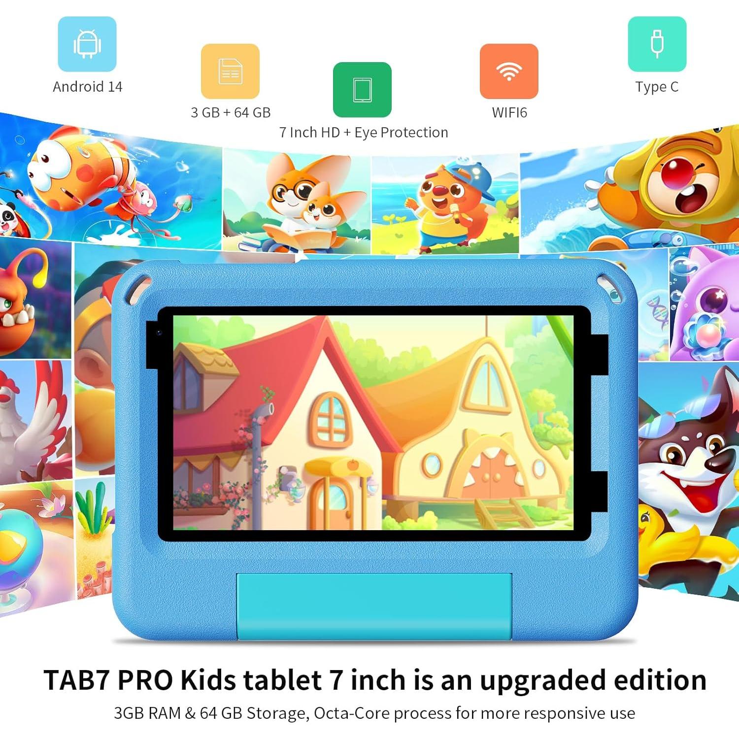 Tablet PRITOM TAB7 PRO Niños 7" 64GB 3GB RAM Android 14 Azul