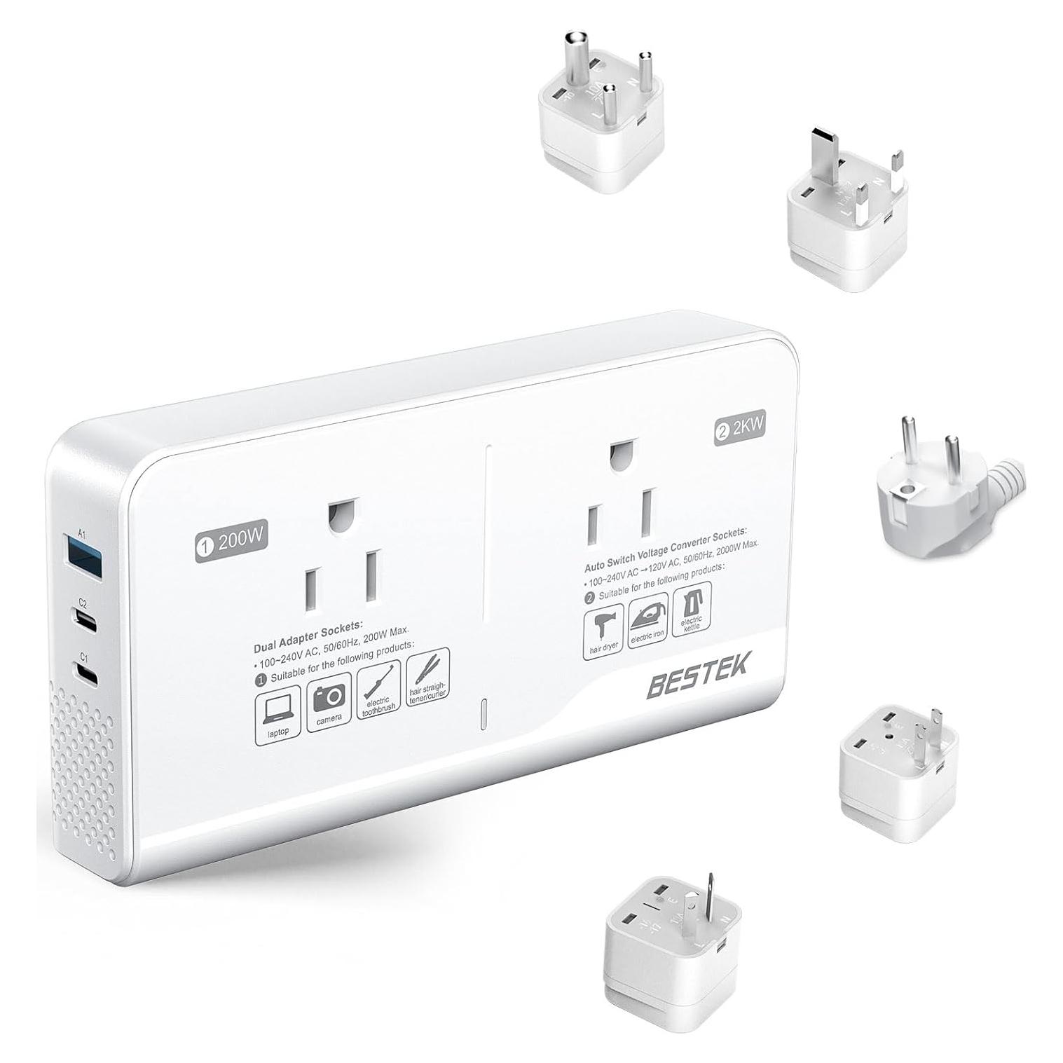 Convertidor de Voltaje 220V a 110V BESTEK 2000W con USB