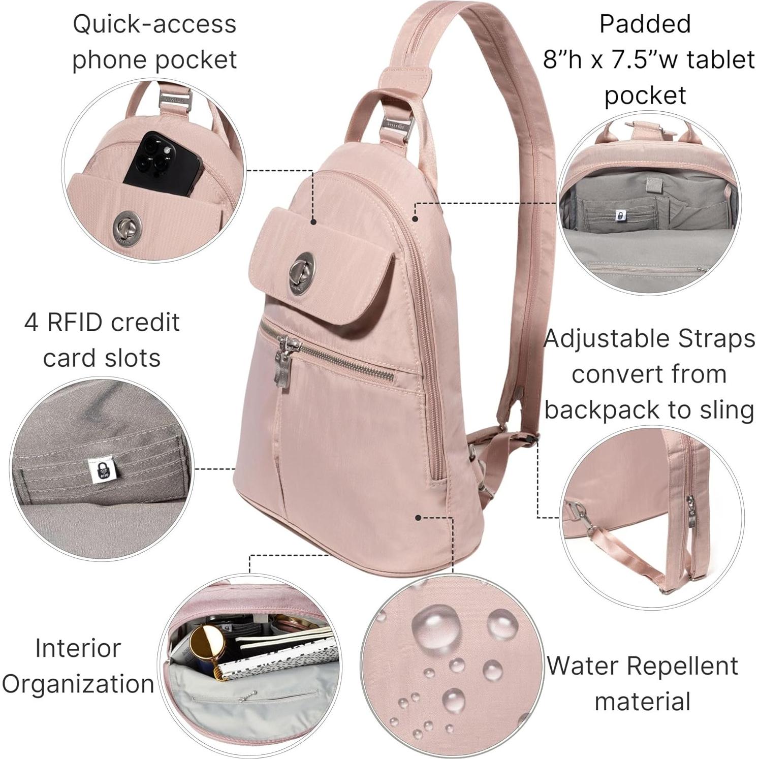 Mochila Convertible Baggallini Nápoles Rosa - 28x30.48 cm