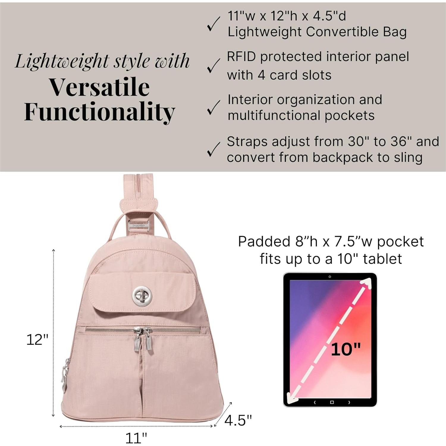 Mochila Convertible Baggallini Nápoles Rosa - 28x30.48 cm