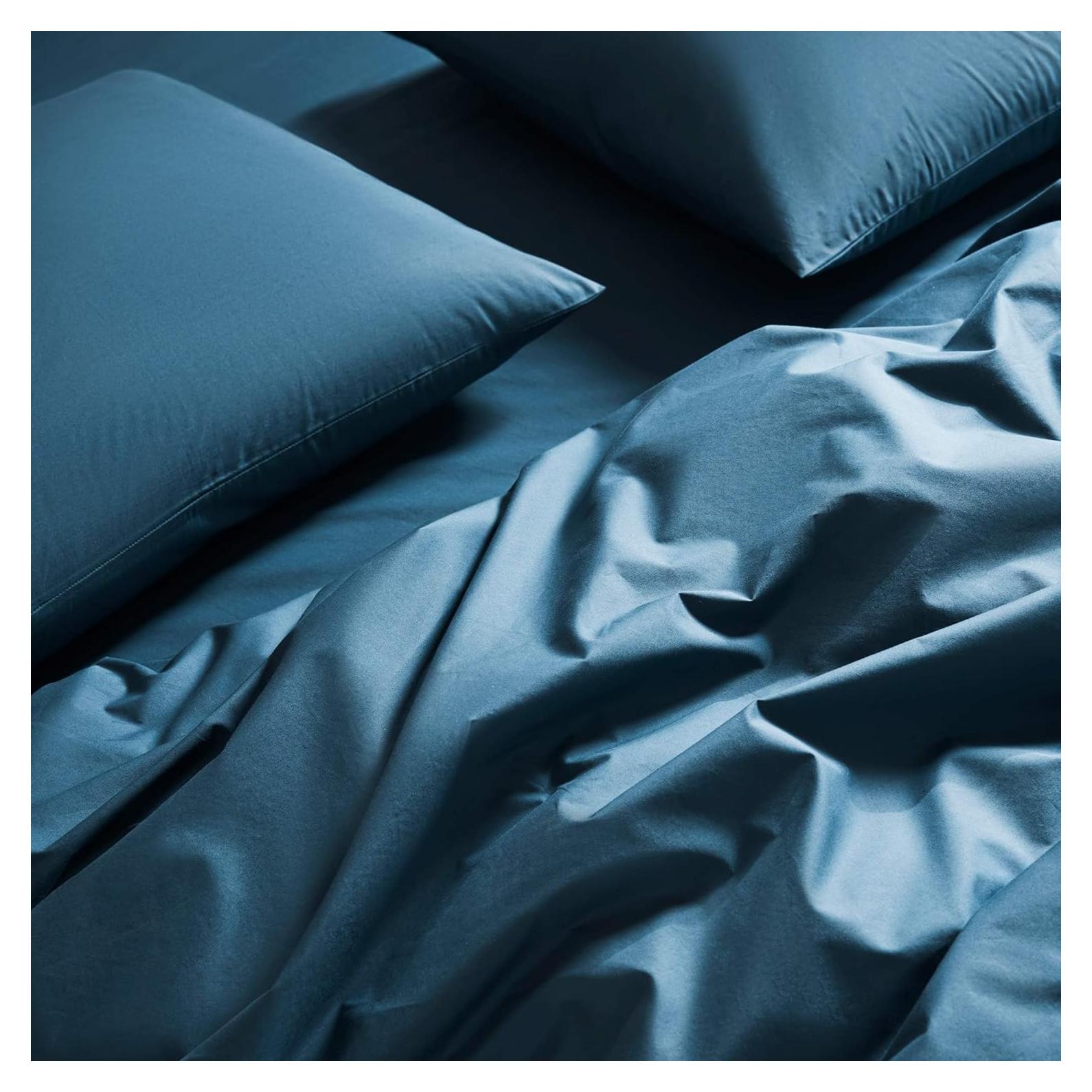 Juego de Sábanas Brooklinen Percale 4 Piezas 100% Algodón Completo Azul