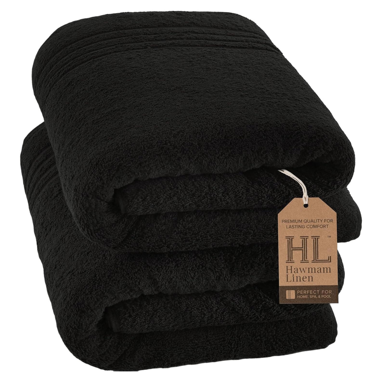 Toallas de Baño Jumbo Hawmam Linen 2 Piezas 100% Algodón Negro