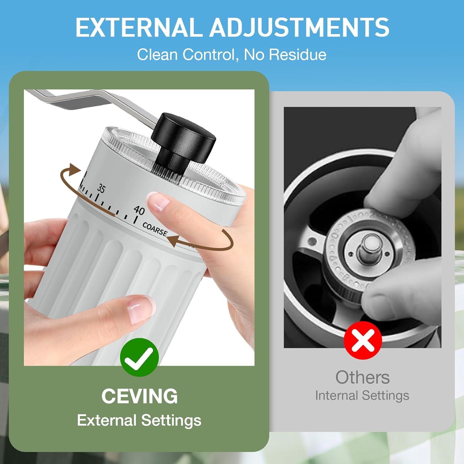 Molinillo de Café Manual CEVING MCG-01 Blanco 30g 40 Ajustes