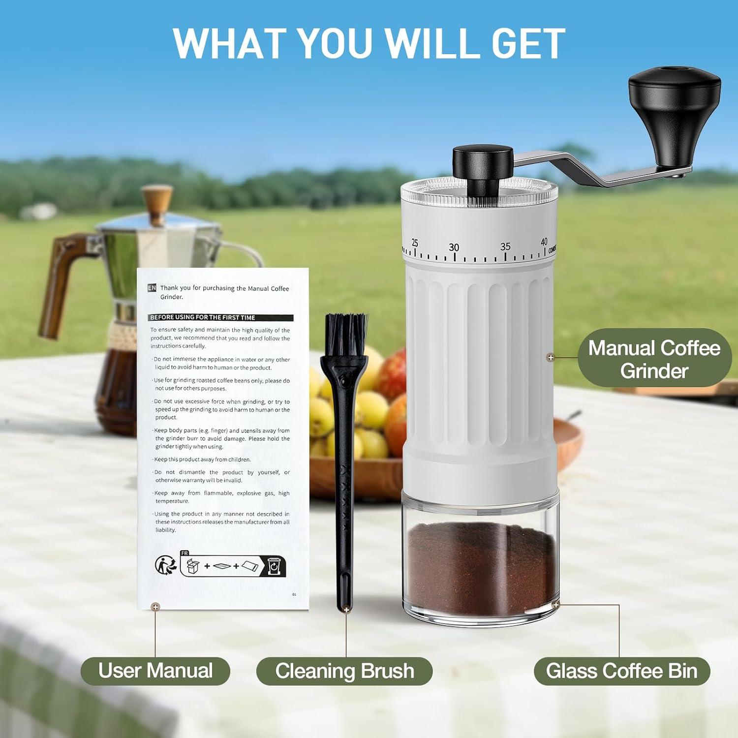 Molinillo de Café Manual CEVING MCG-01 Blanco 30g 40 Ajustes