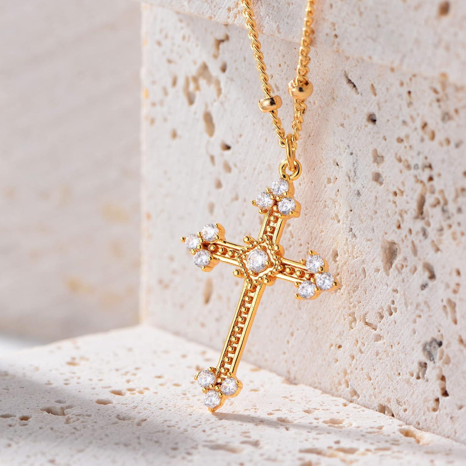 Collar Cruz Fettero Dorado 50.8 cm Joyería Religiosa Minimalista