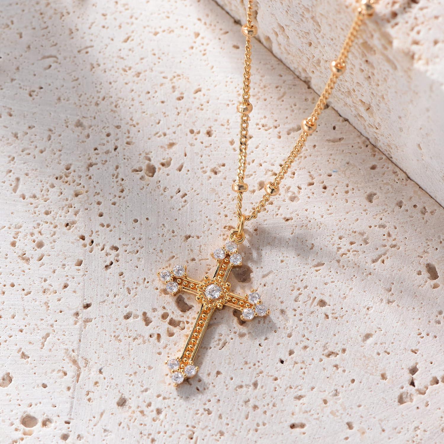 Collar Cruz Fettero Dorado 50.8 cm Joyería Religiosa Minimalista