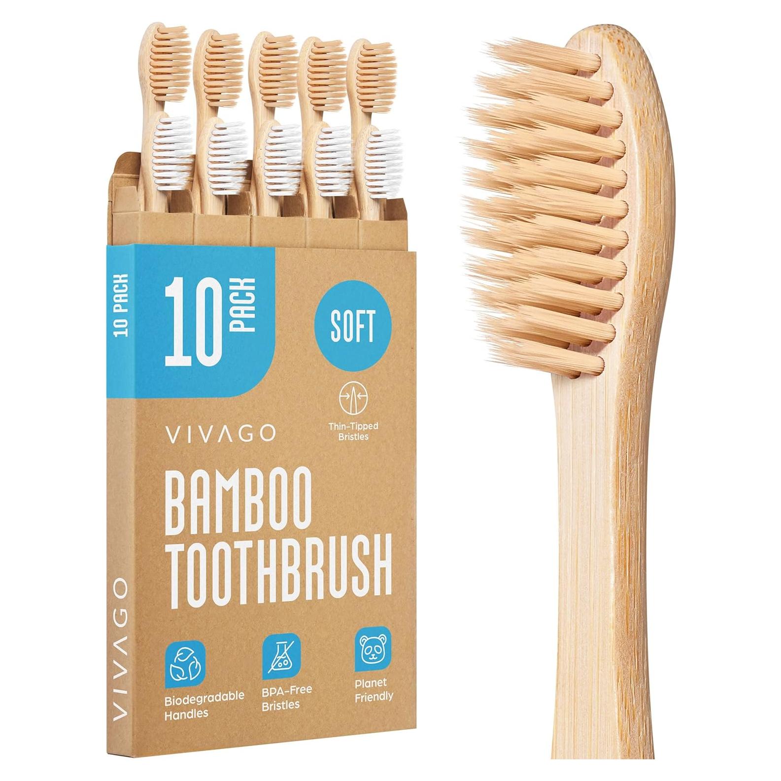 Cepillos de Dientes de Bambú VIVAGO Paquete de 10 Cerdas Suaves
