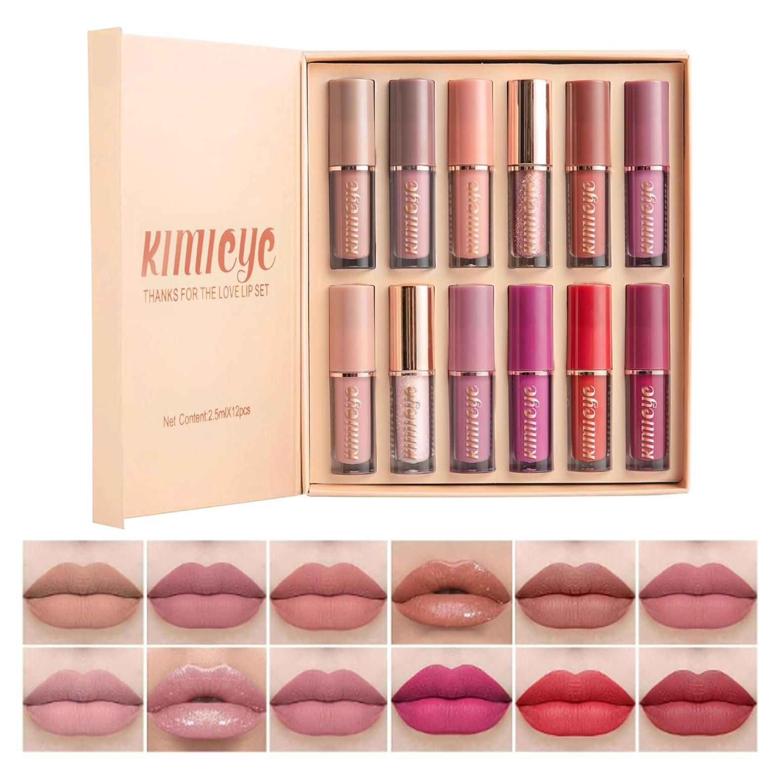 Juego de 12 Pintalabios Líquido Mate KIMIEYE - Larga Duración