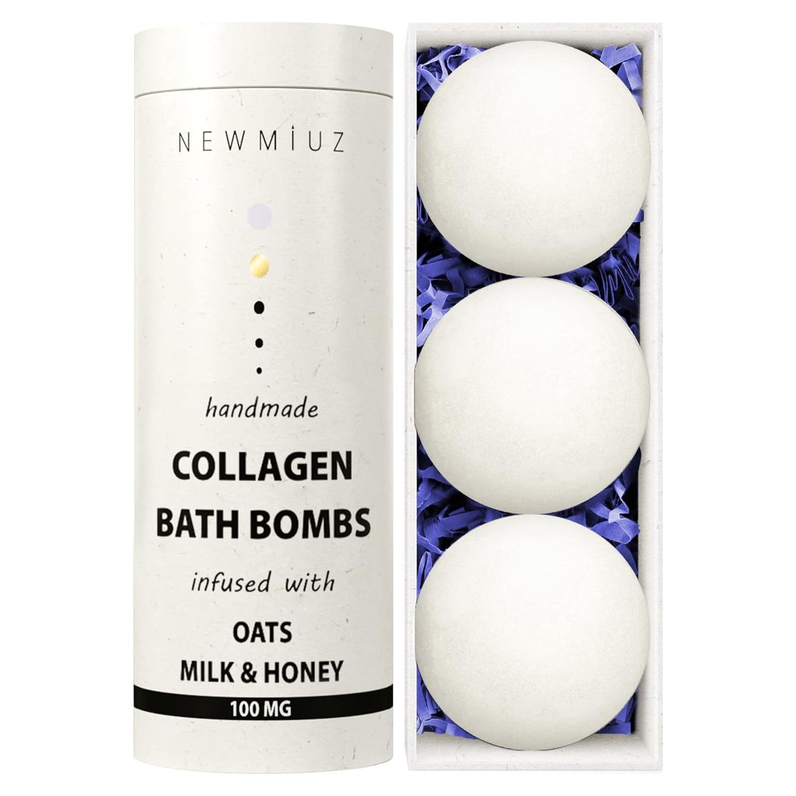 Bombas de Baño de Colágeno New Miuz - Avena, Leche y Miel - 3 Unidades