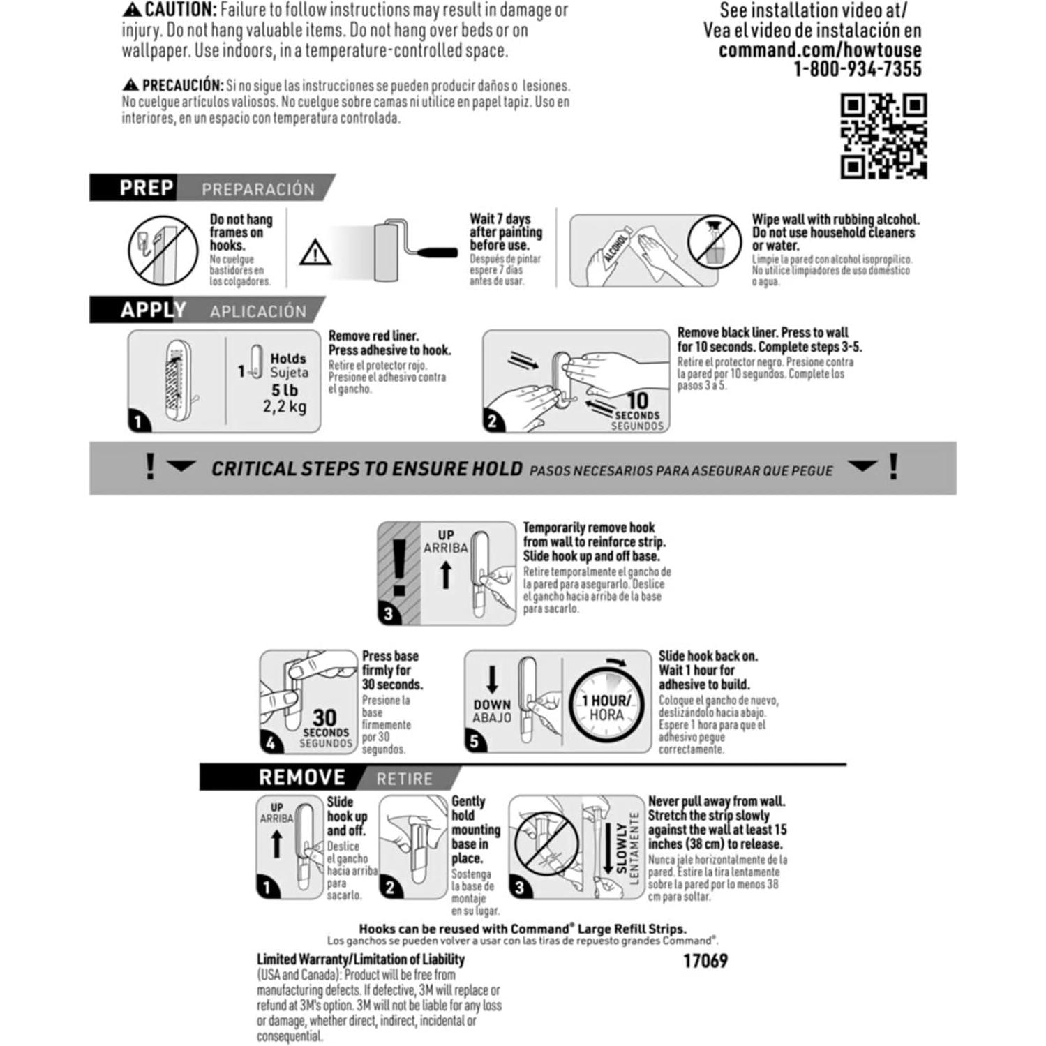 Ganchos de Alambre Command 4 Unidades Soporta 2.27 kg Blanco